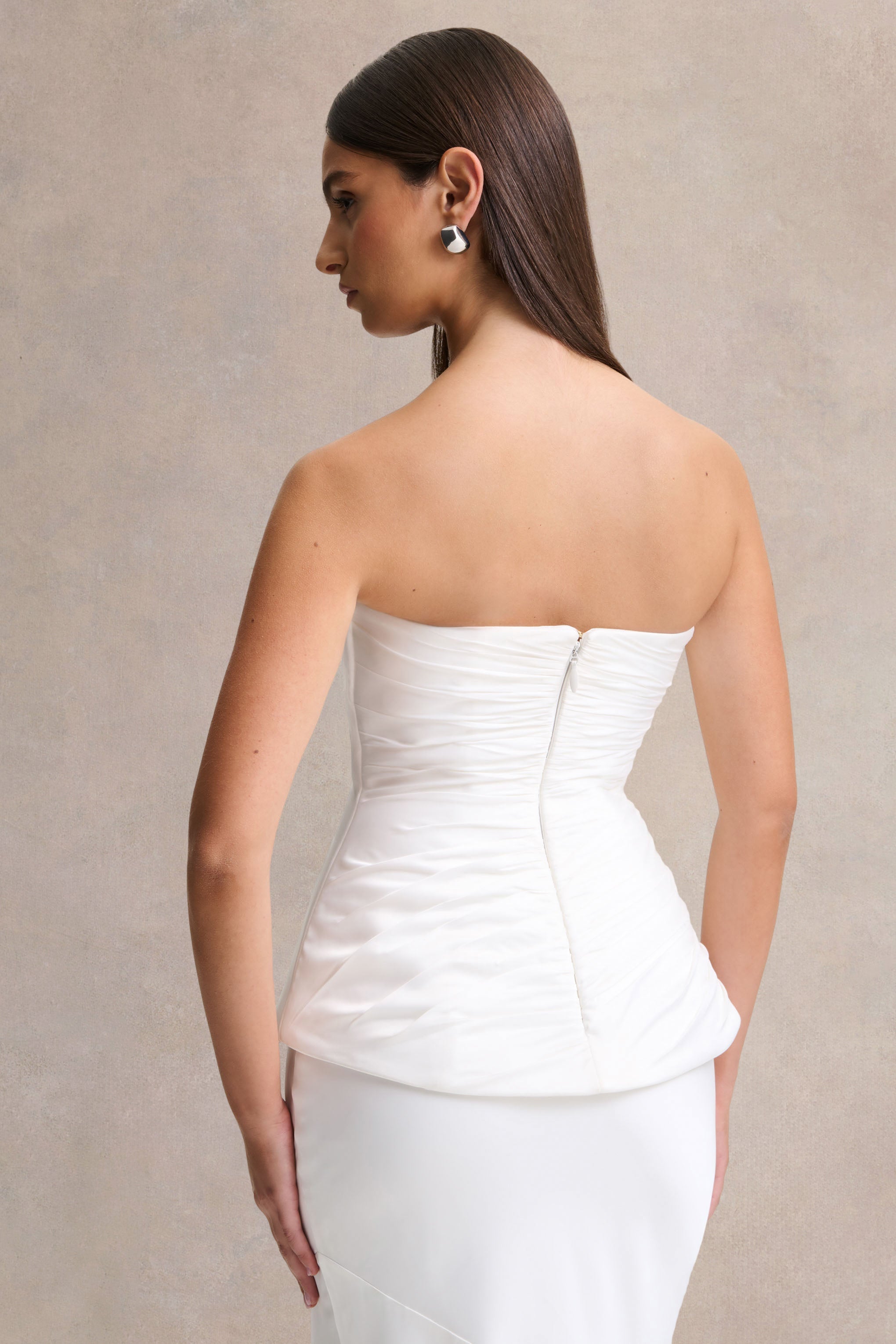 Ambria | White Satin Hand-Embellished Sweetheart-Neck Corset Top