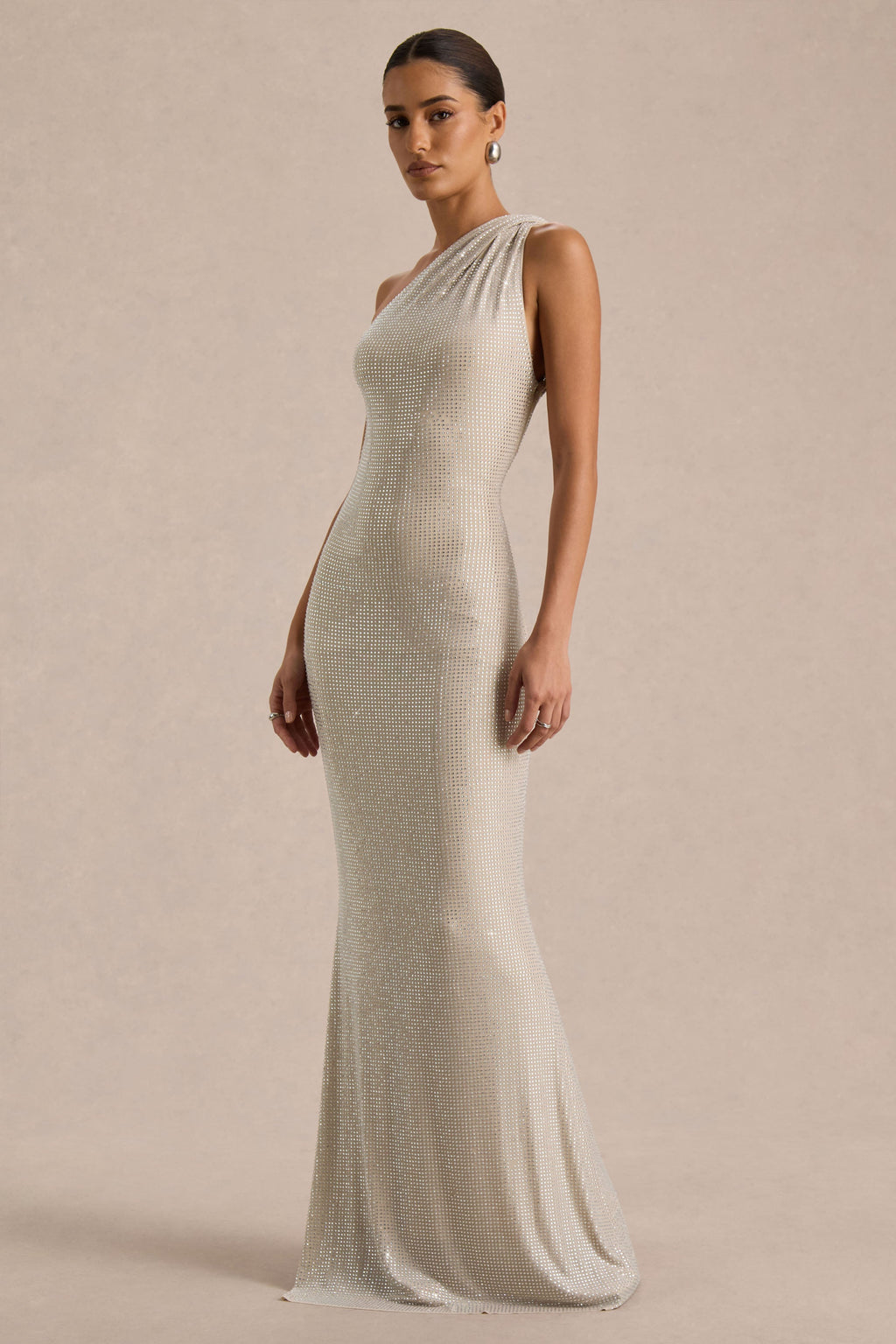 Deity | Silver Asymmetric-Neck Maxi Dress With Open-Back