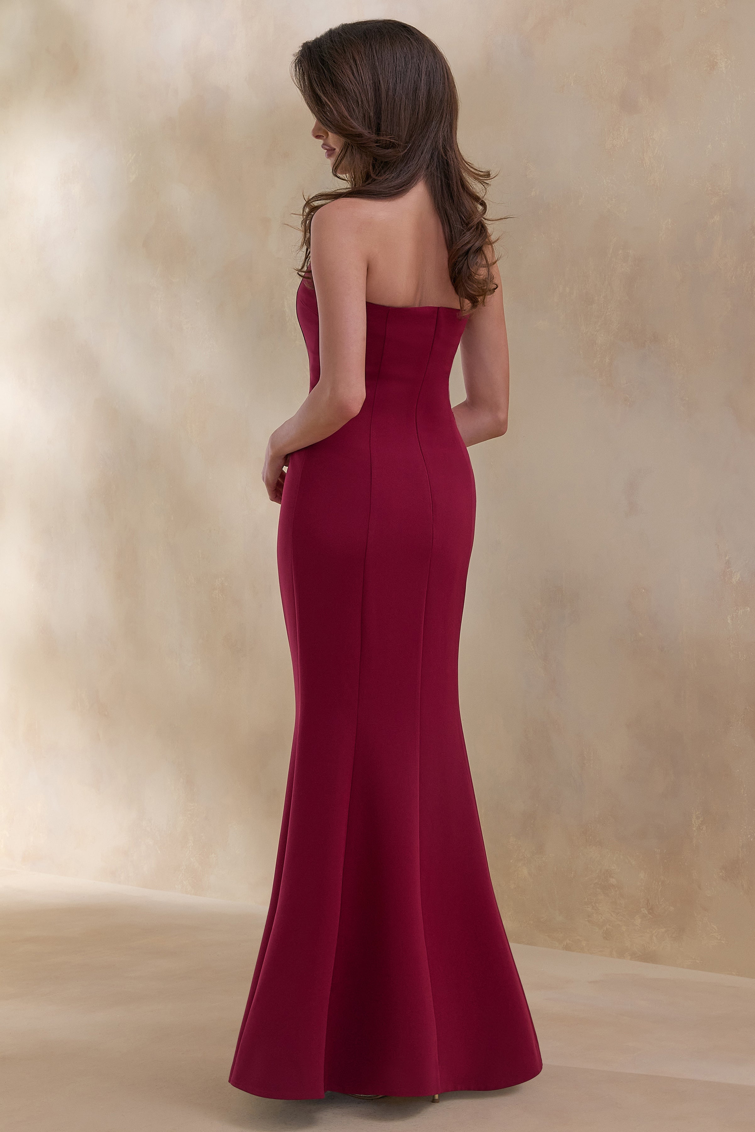 Aylana | Burgundy Bandeau Maxi Dress With Embellished Detail