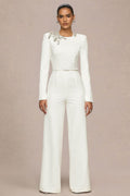 Prize | Cream Crew-Neck Jumpsuit With Embellishment Detail