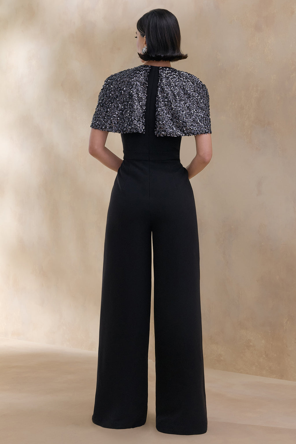 Eloriana | Black Hand-Embellished High-Neck Jumpsuit
