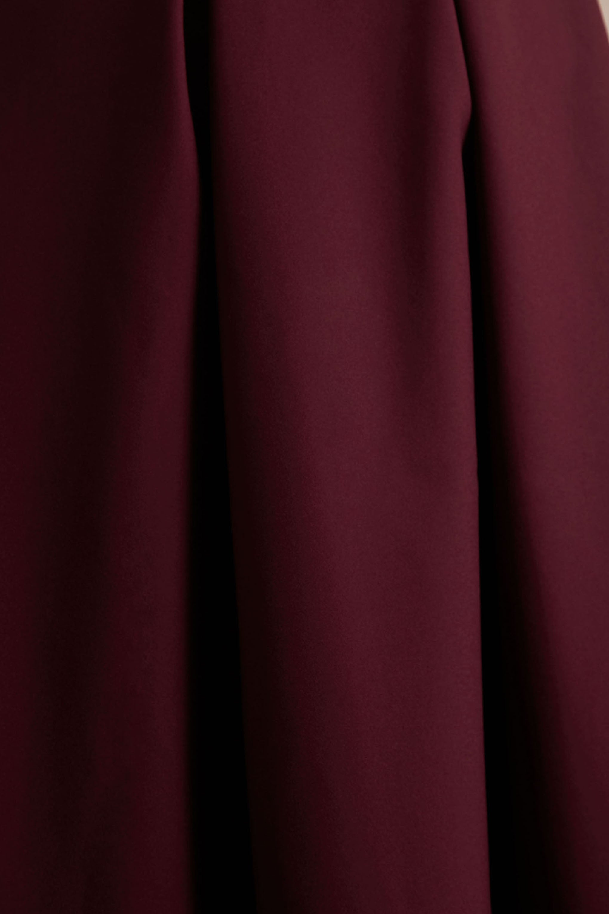 Thalia | Burgundy High-Neck Midi Dress With Sheer Mesh Cape