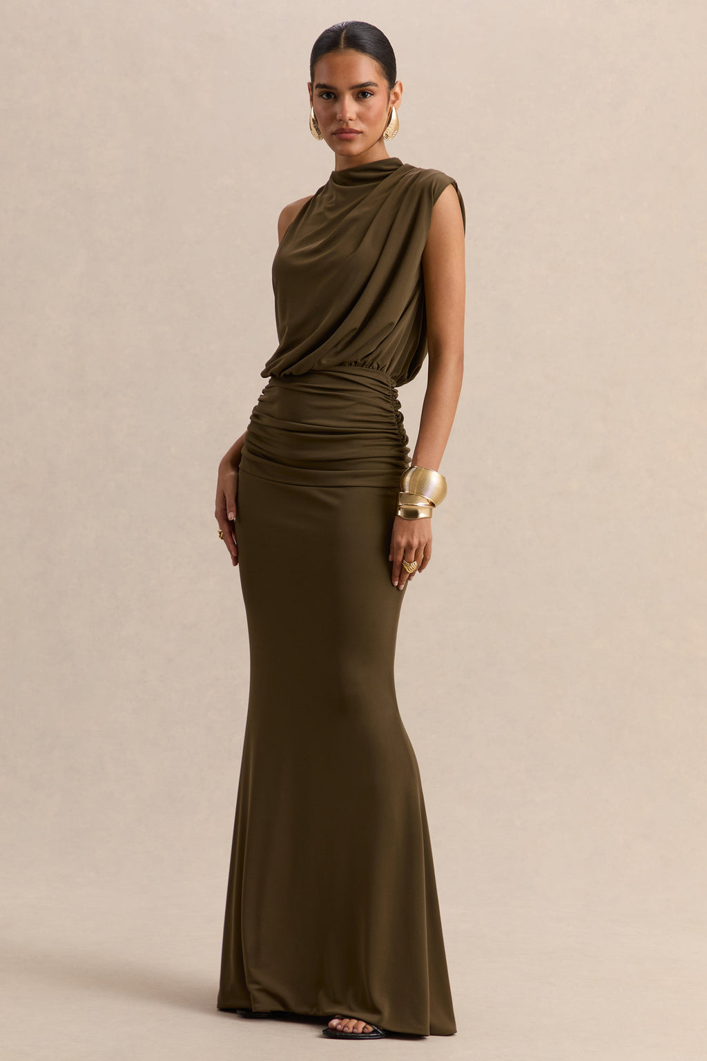 Umaira | Khaki High-Neck Maxi Dress