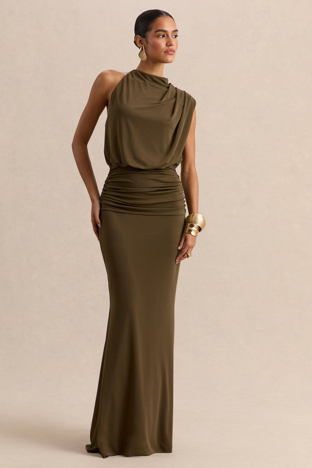 Umaira | Khaki High-Neck Maxi Dress
