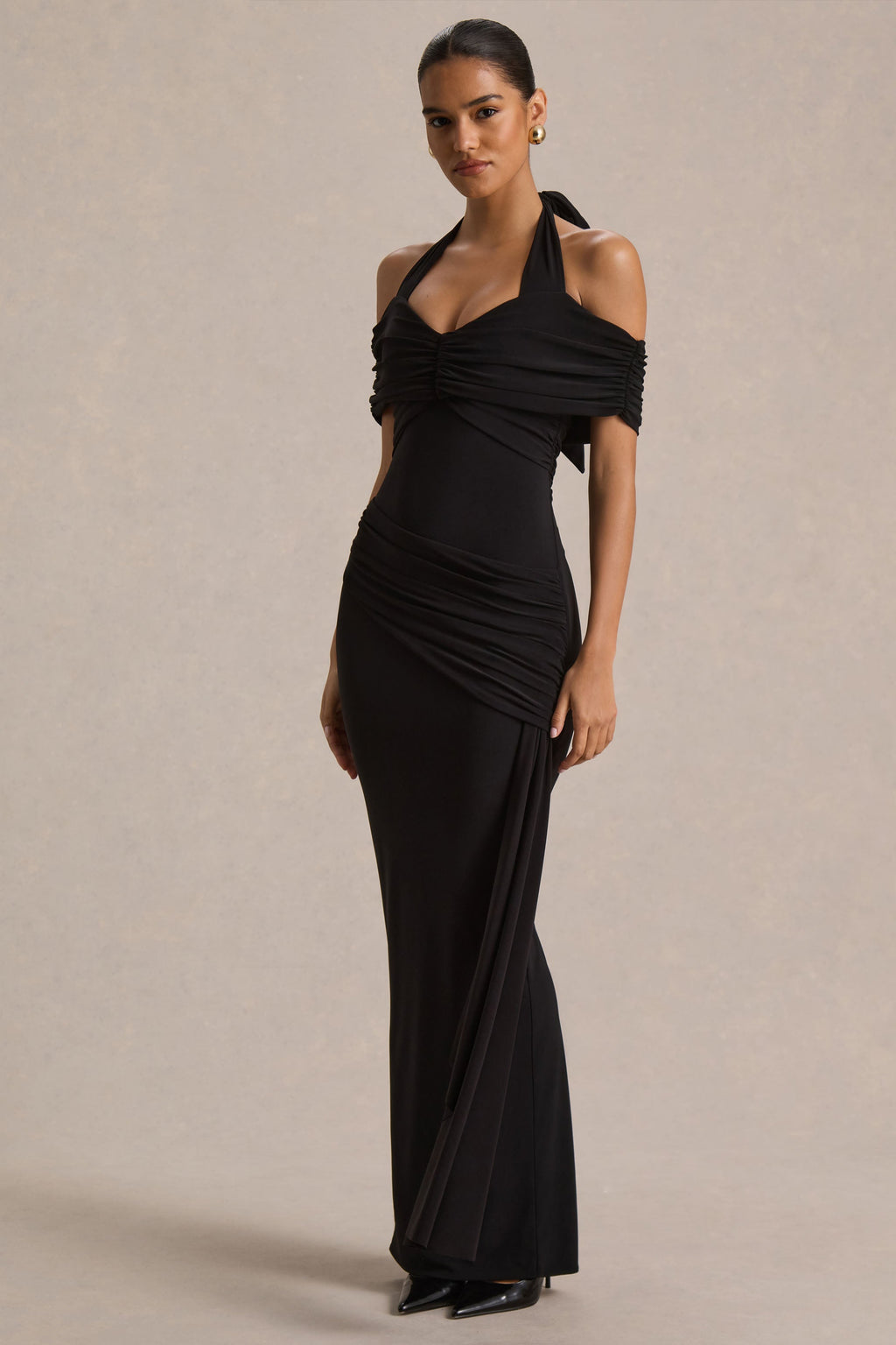 Camille | Black Bardot-Neck Maxi Dress