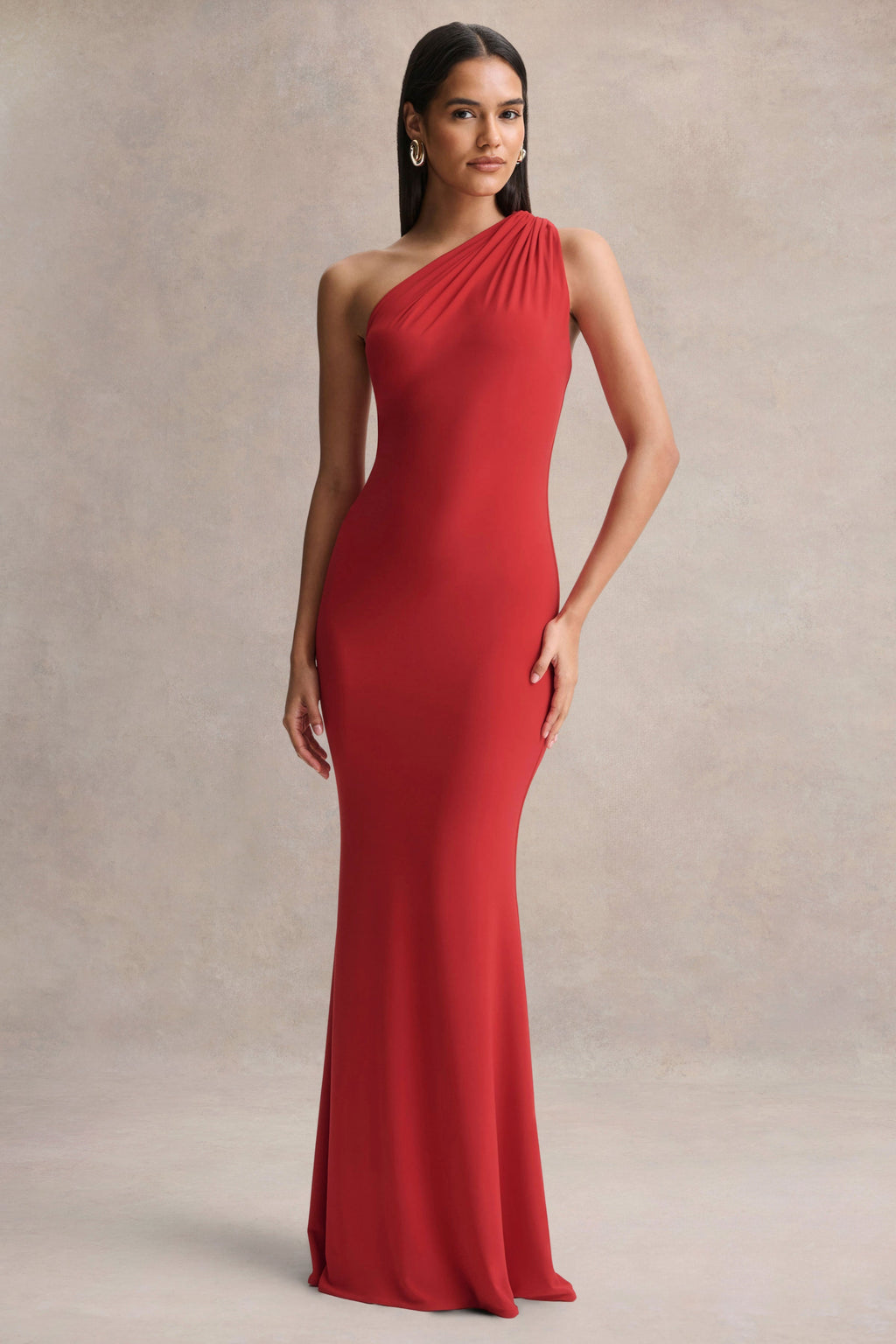 Ottilie | Red Asymmetric-Neck Maxi Dress
