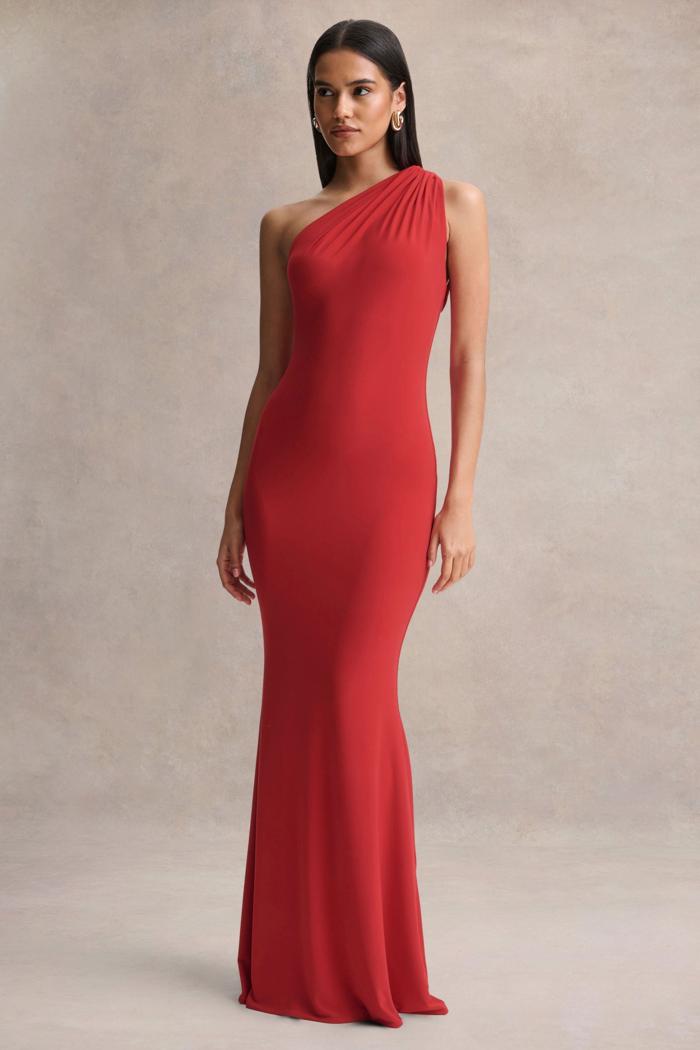 Ottilie | Red Asymmetric-Neck Maxi Dress