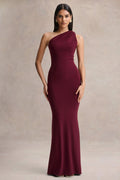 Ottilie | Burgundy Asymmetric-Neck Maxi Dress