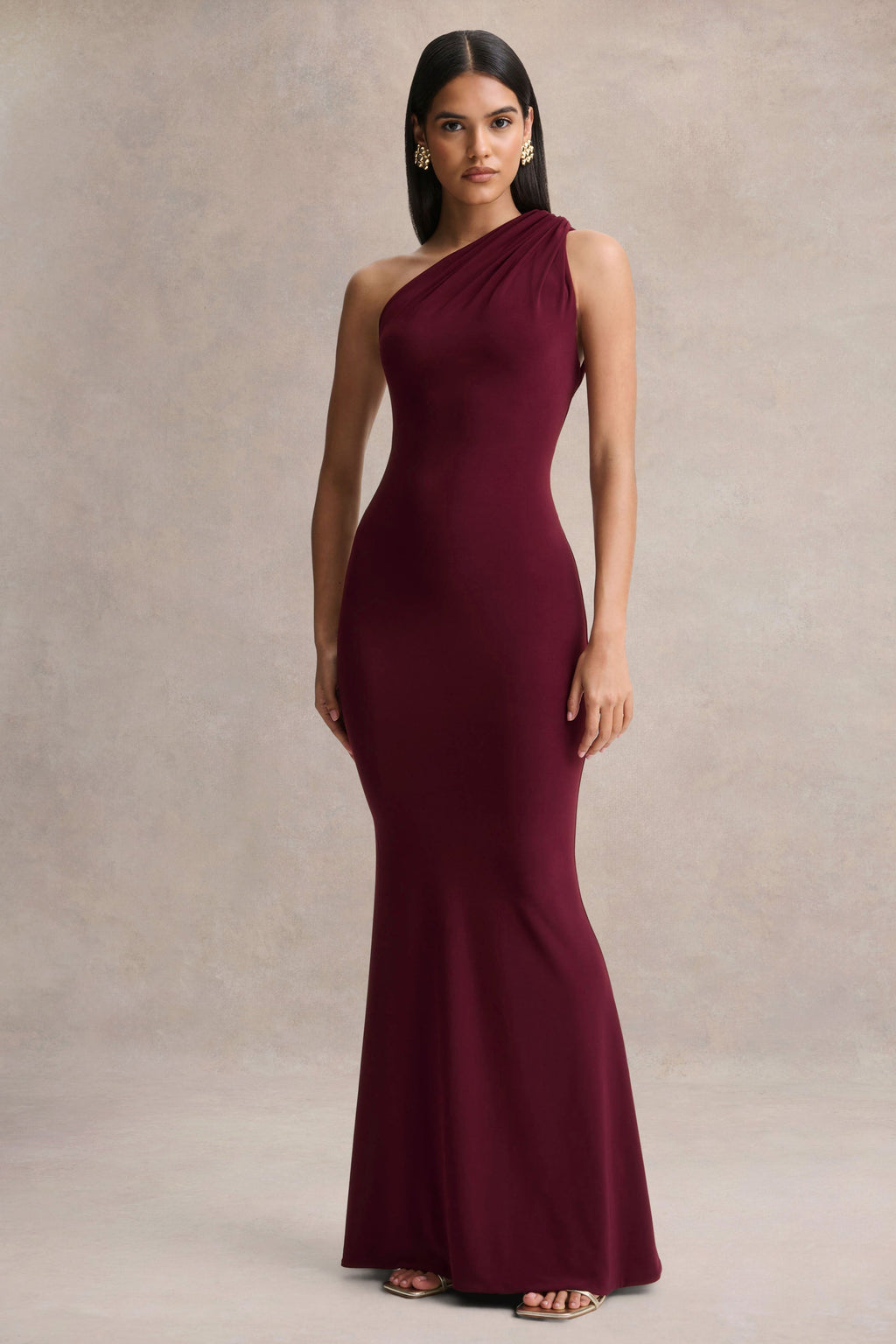 Ottilie | Burgundy Asymmetric-Neck Maxi Dress