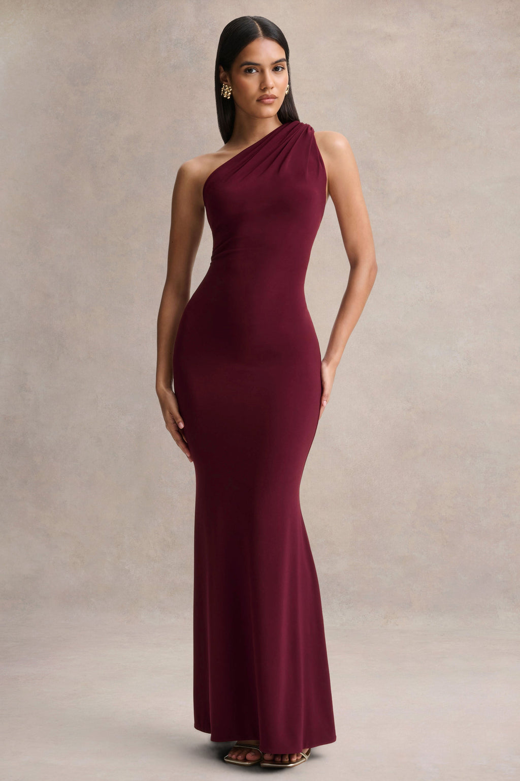 Ottilie | Burgundy Asymmetric-Neck Maxi Dress