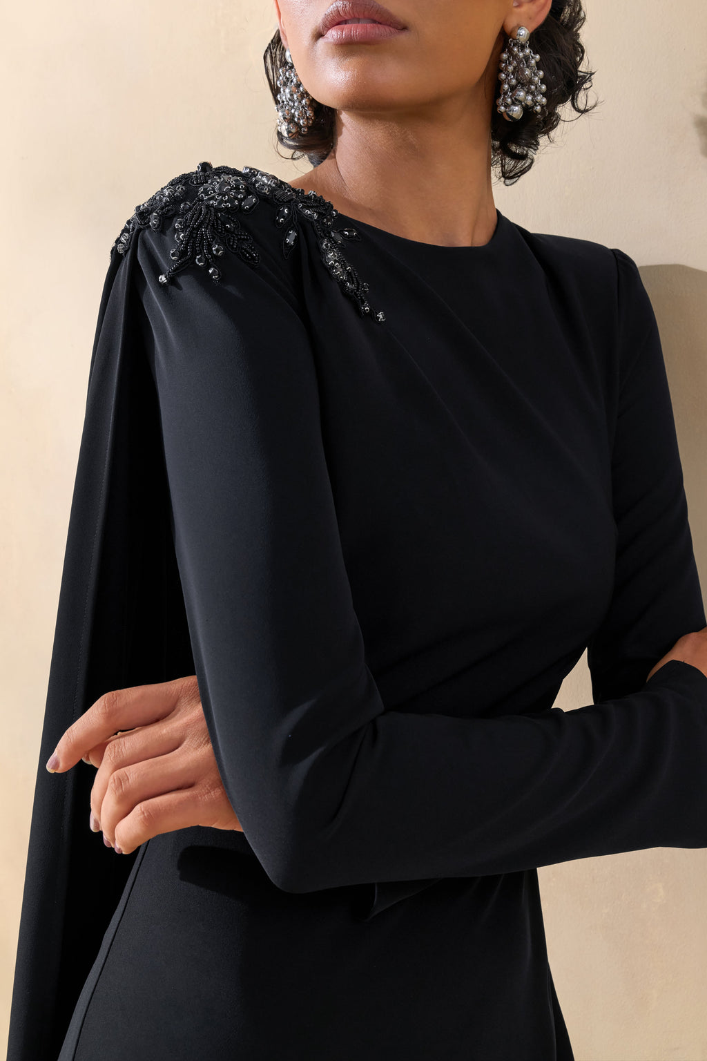 Reese | Black High-Neck Maxi Dress With Embellished Detail and Sash