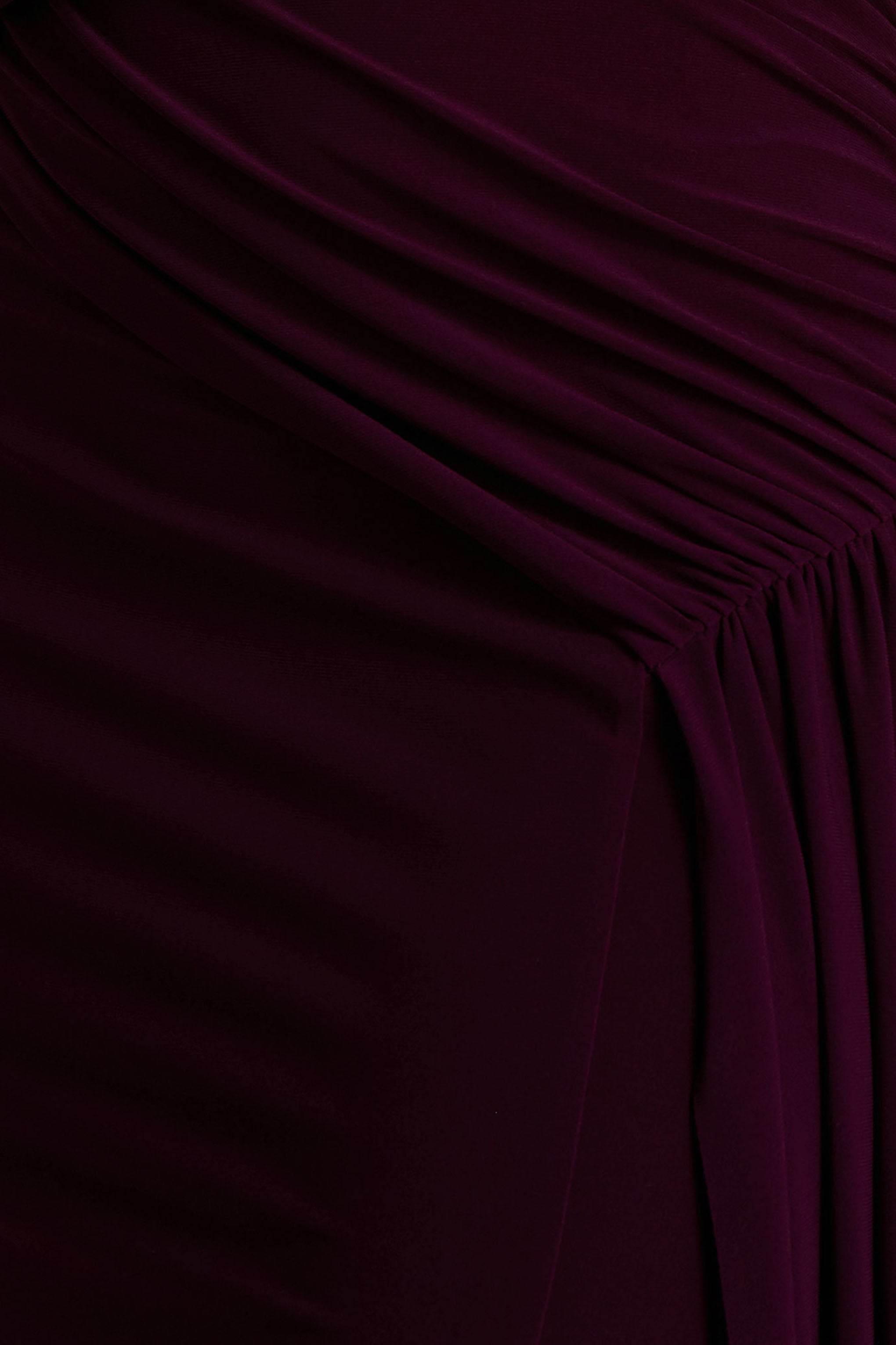 Aurelia | Dark Plum High-Neck Wrapped Maxi Dress With One-Cape Sleeve