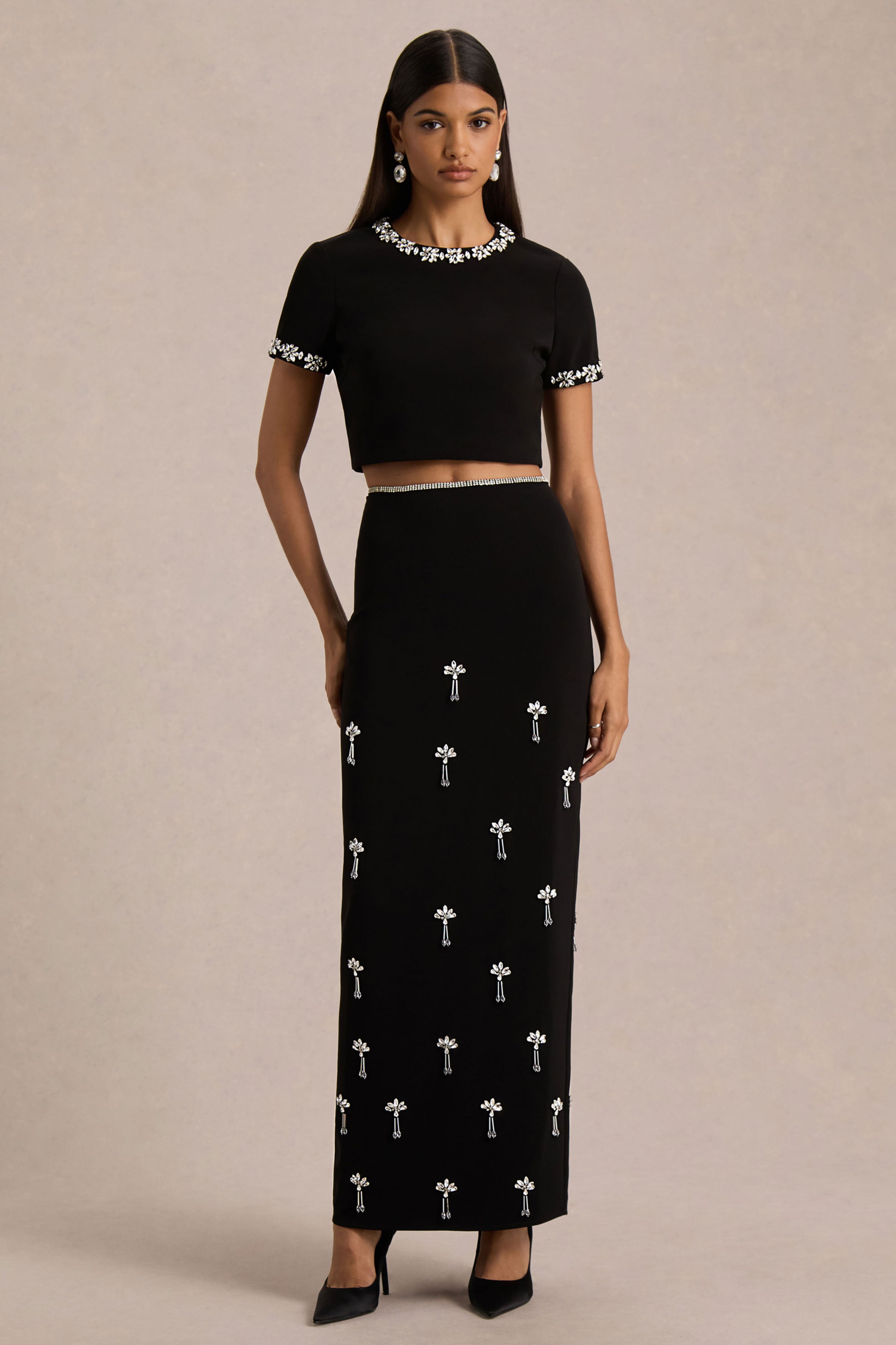 Salma | Black Hand-Embellished Top