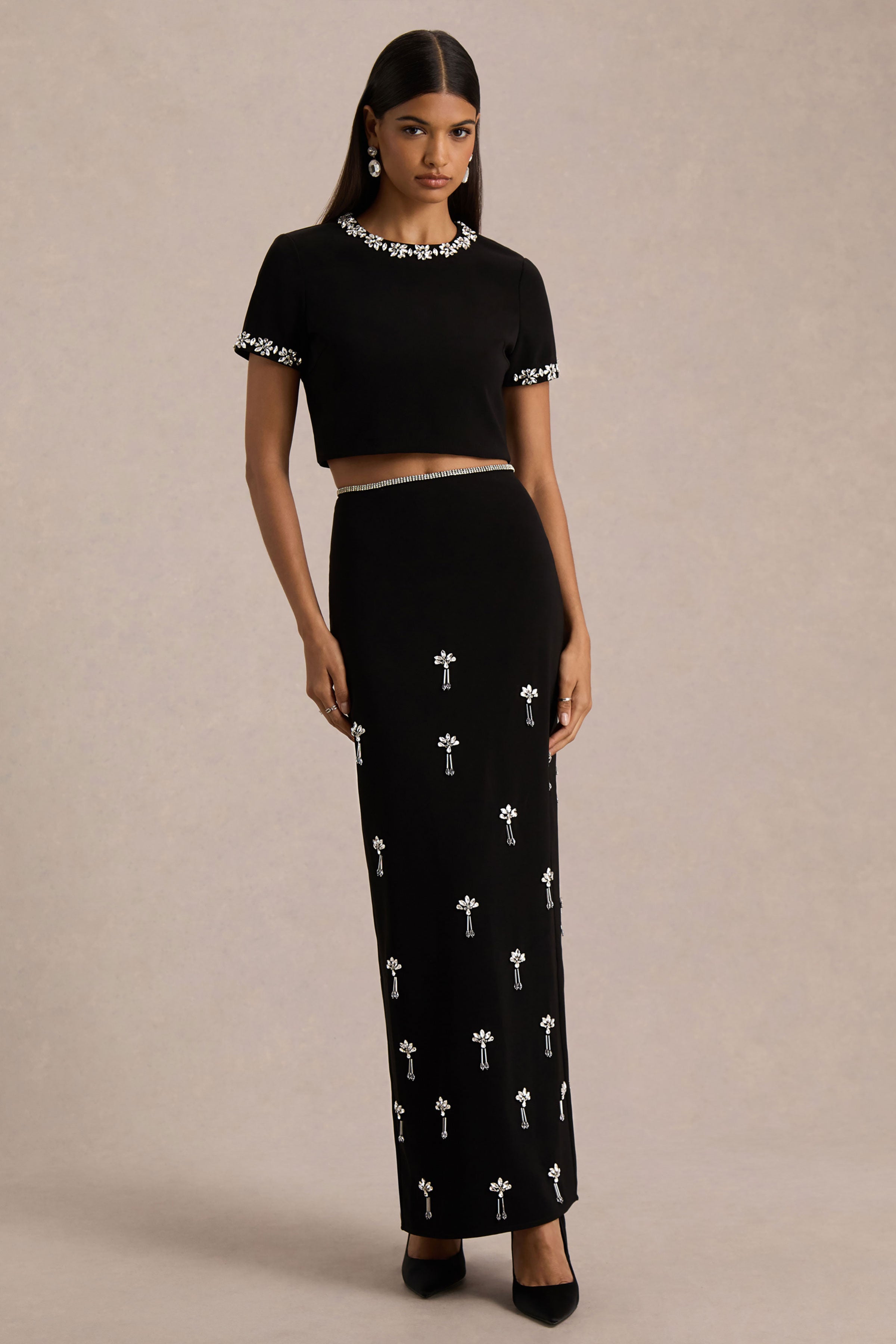 Salma | Black Hand-Embellished Top