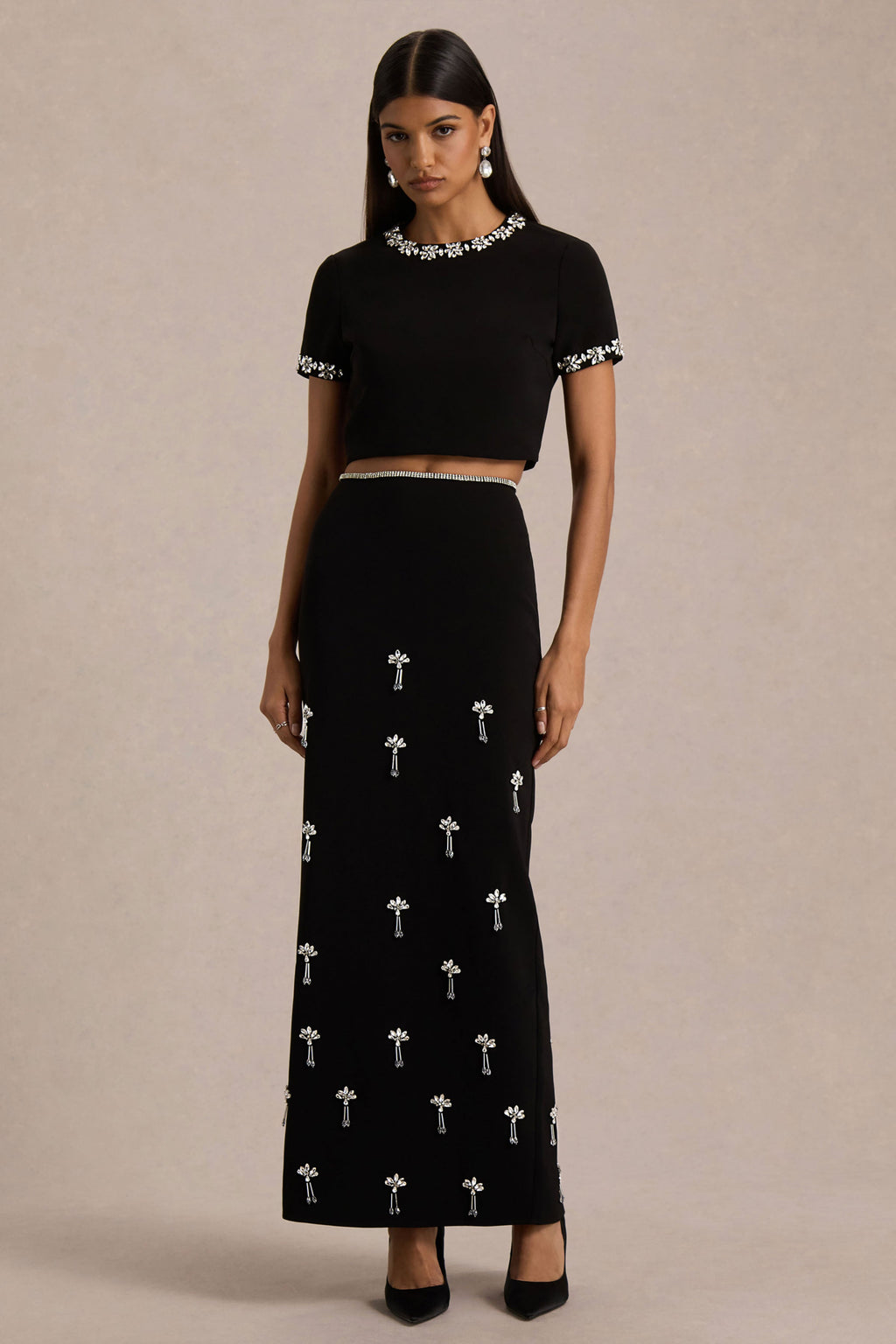 Salma | Black Hand-Embellished Top