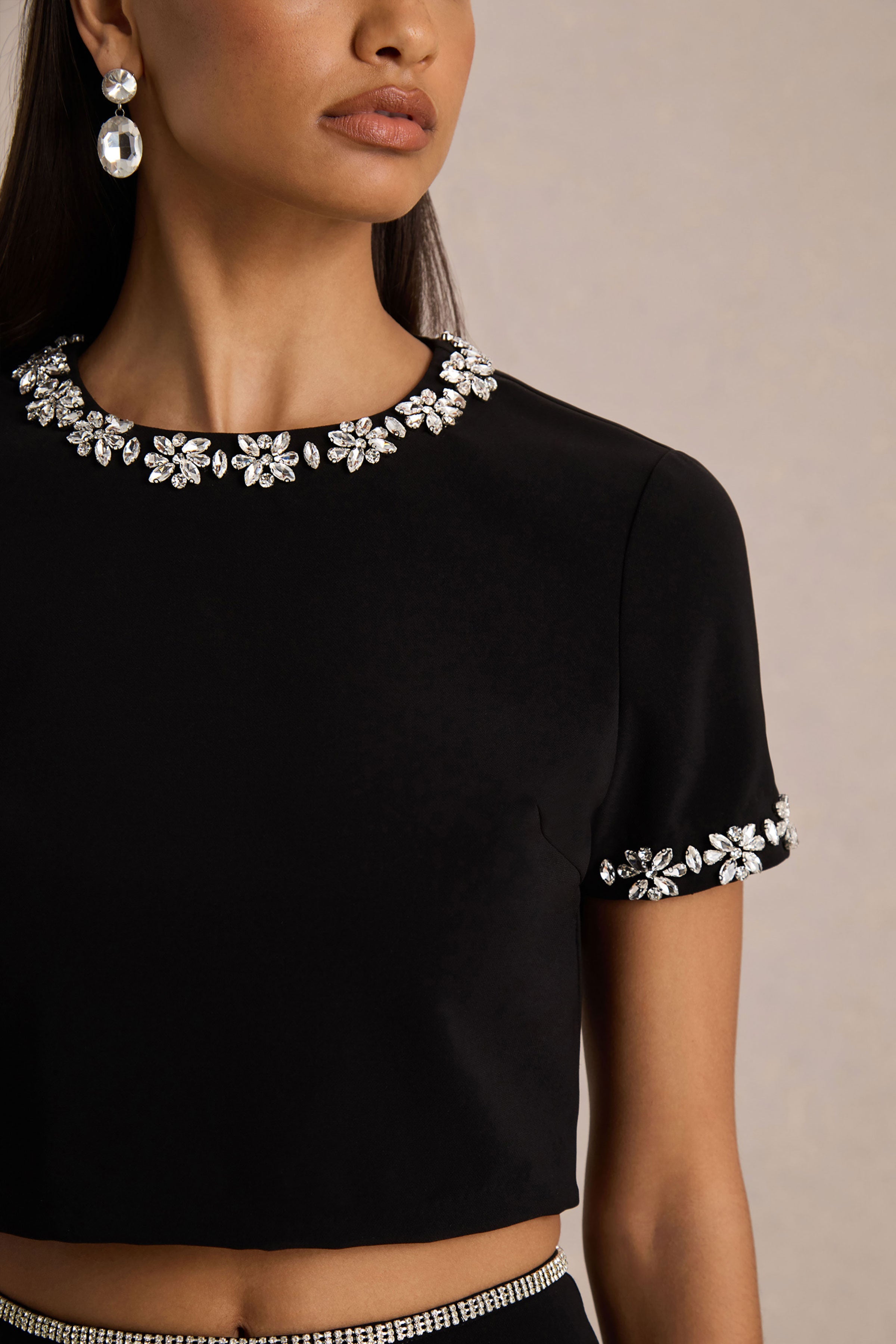 Aven | Black Hand-Embellished Maxi Skirt