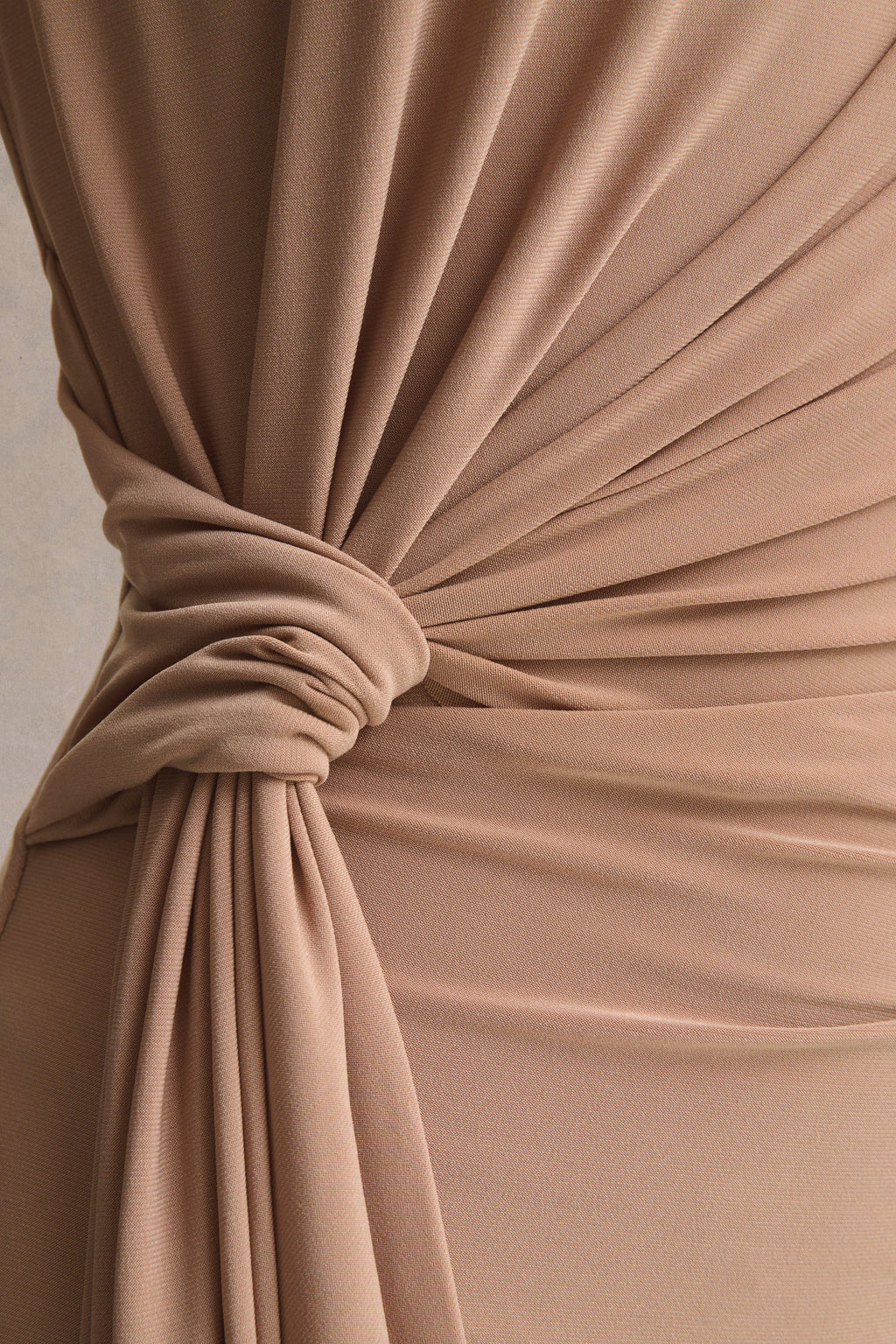Solene | Brown High-Neck Maxi Dress With Wrap And Drape Detail