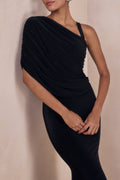 Sylvie | Black Asymmetric-Neck Maxi Dress
