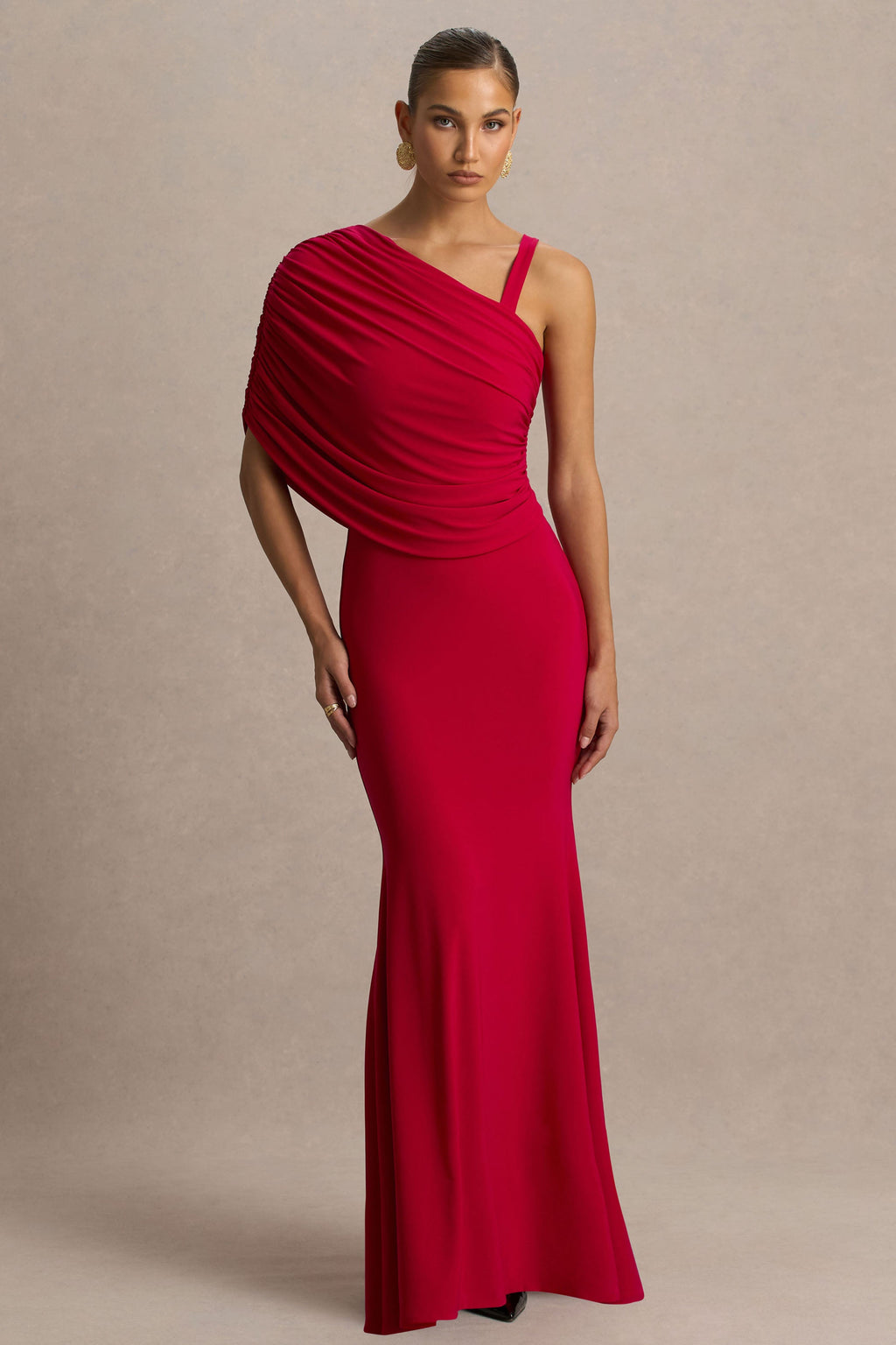 Sylvie | Red Asymmetric-Neck Maxi Dress