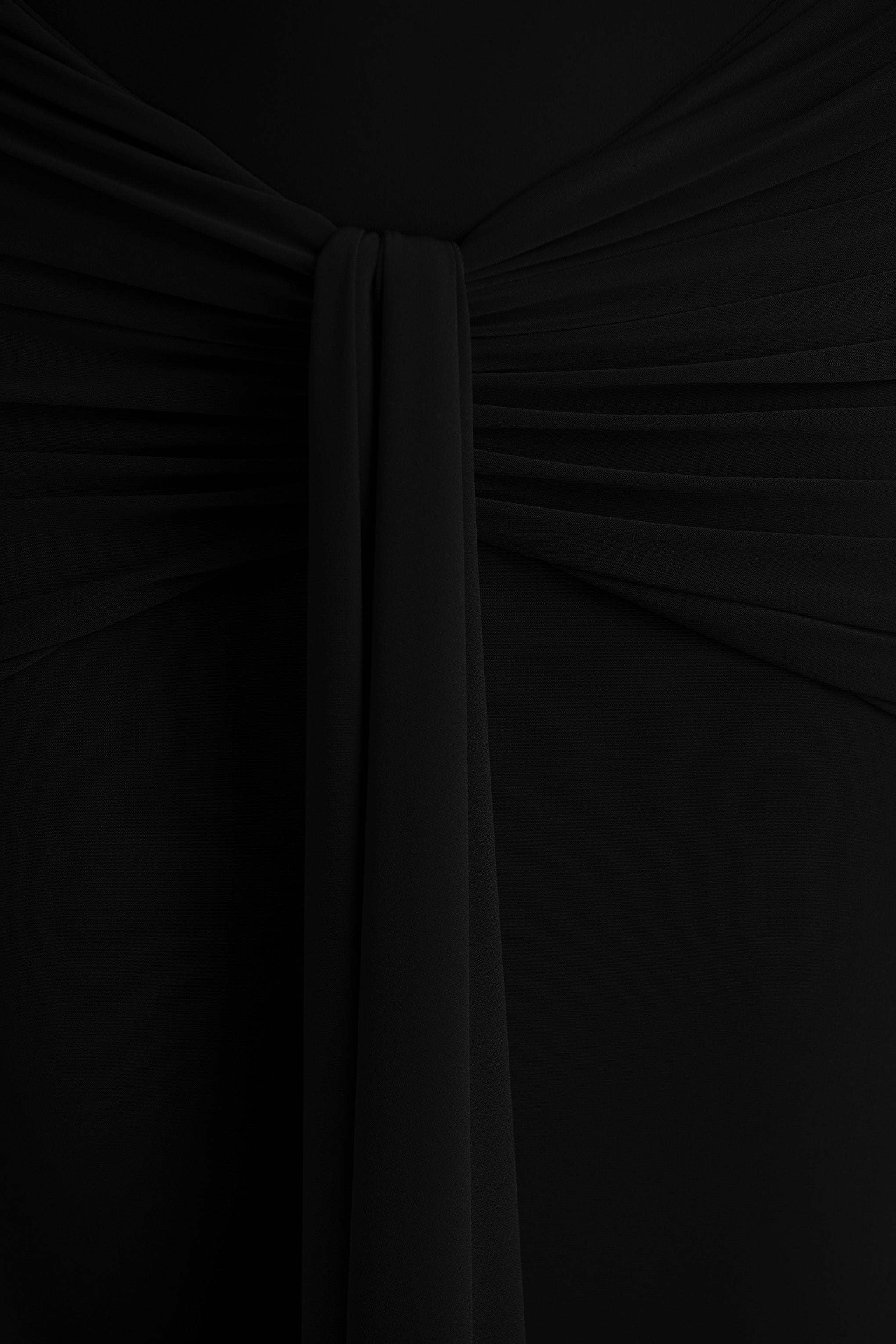 Envisioned | Black Bardot-Neck Maxi Dress With Gathered And Drape Detail