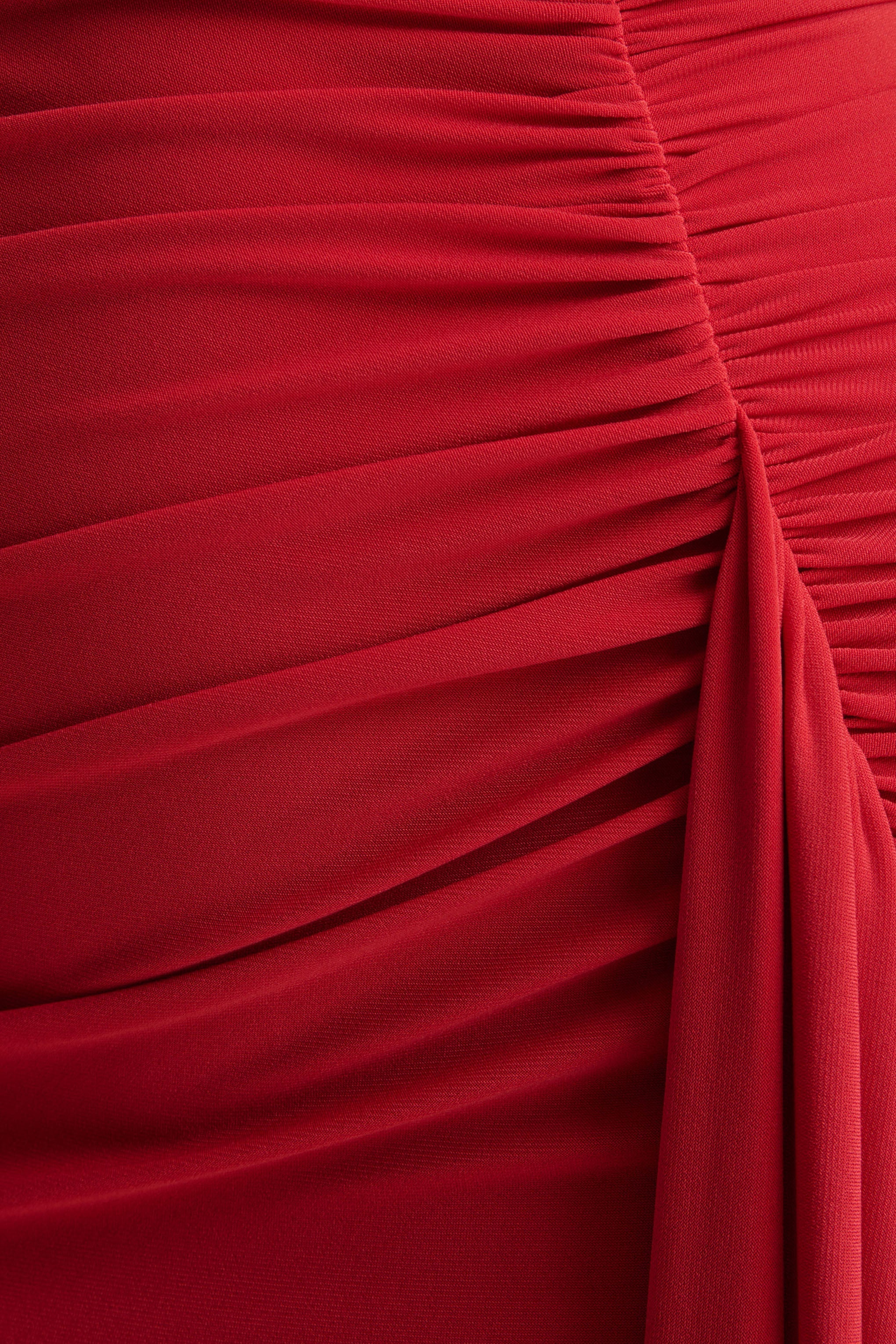 Anne | Red Asymmetric-Neck Wrapped Maxi Dress With Sash
