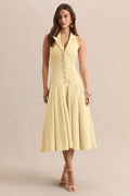 Elise | Lemon Plunge-Neck Midi Dress With Drop-Waist