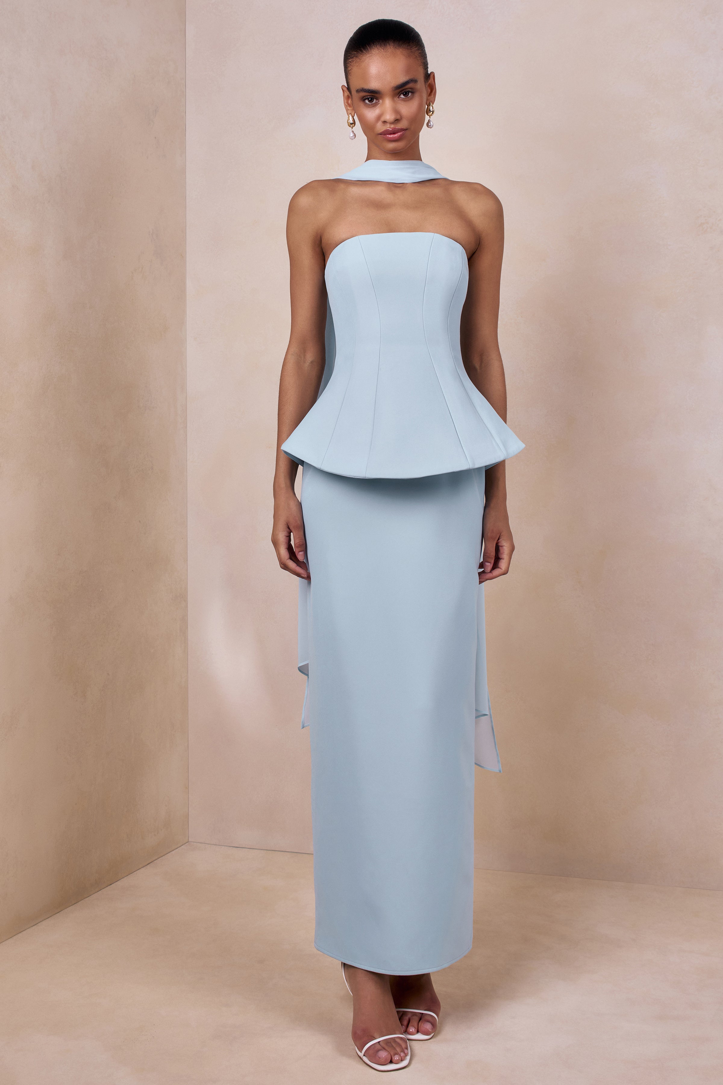 Farron | Powder Blue Bandeau Corset Maxi Dress