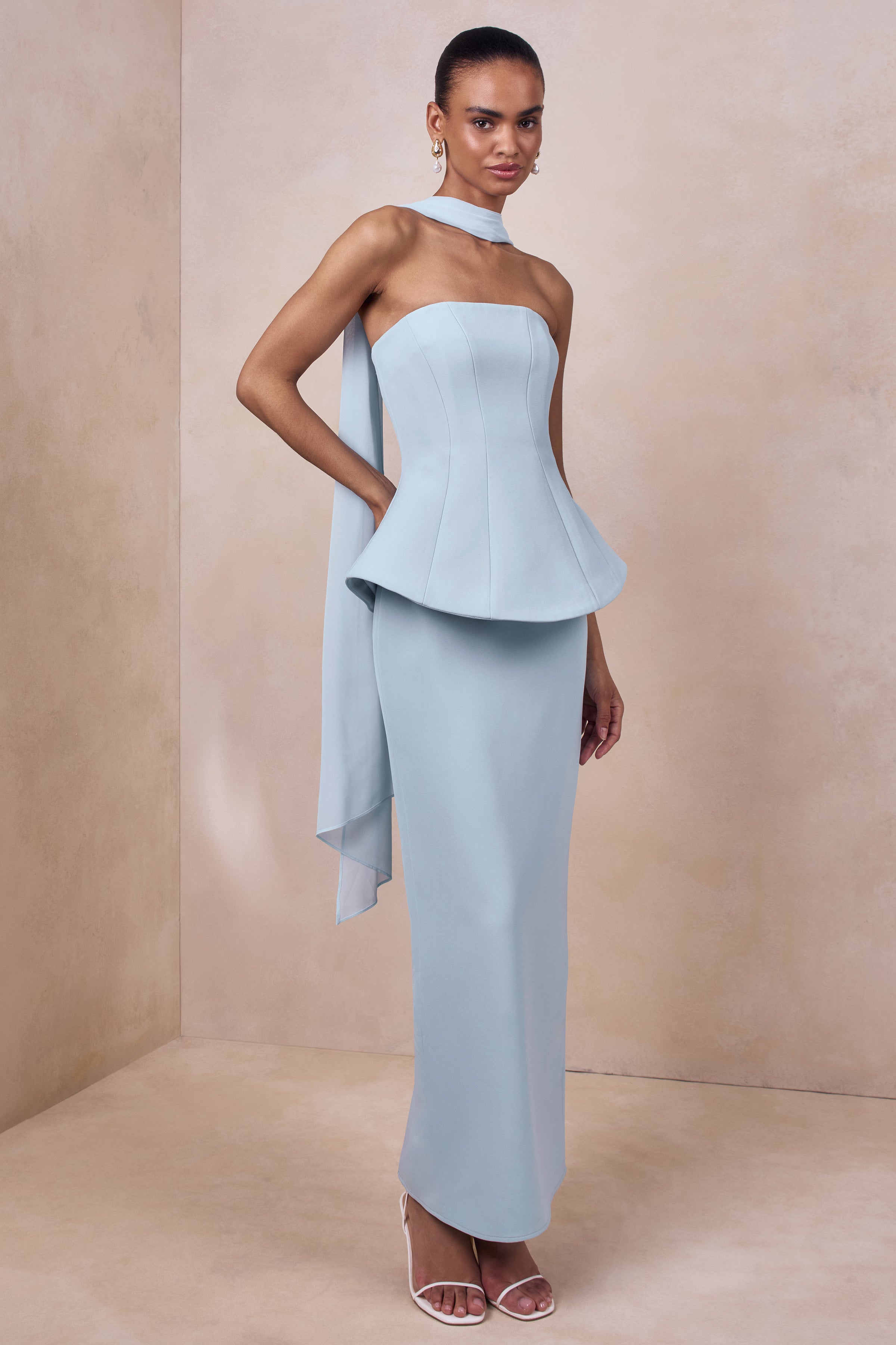 Farron | Powder Blue Bandeau Corset Maxi Dress