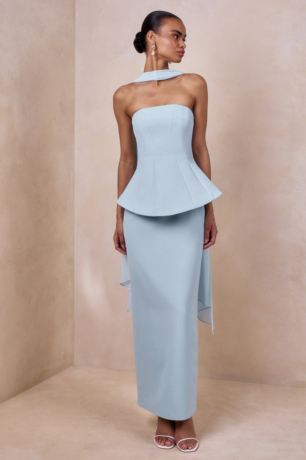 Farron | Powder Blue Bandeau Corset Maxi Dress