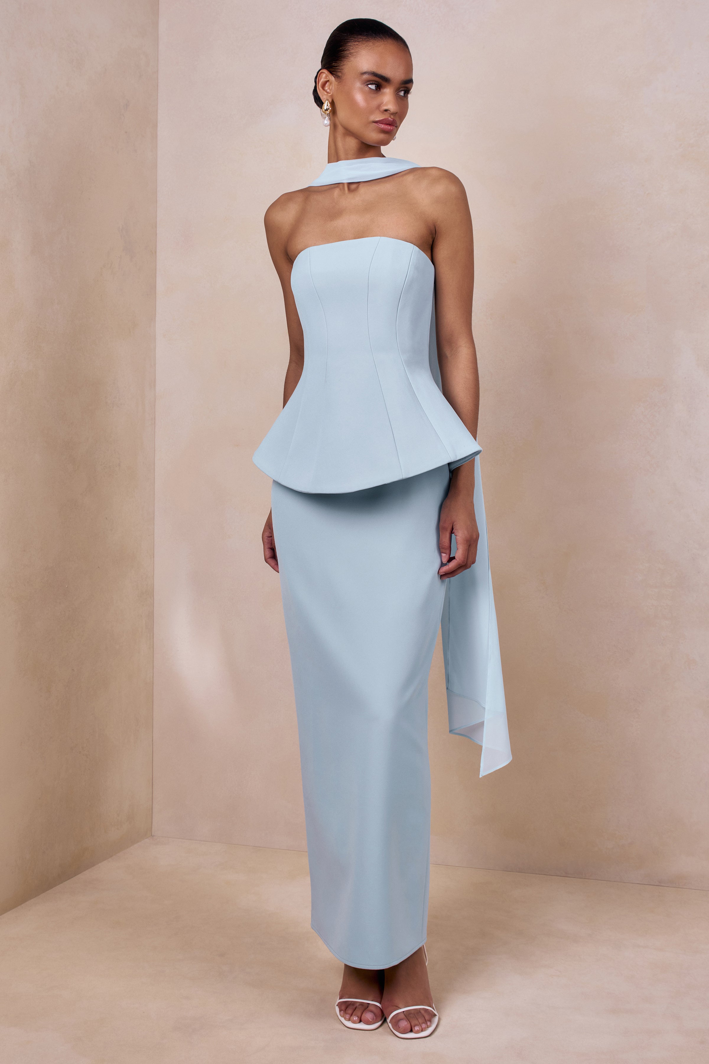 Farron | Powder Blue Bandeau Corset Maxi Dress