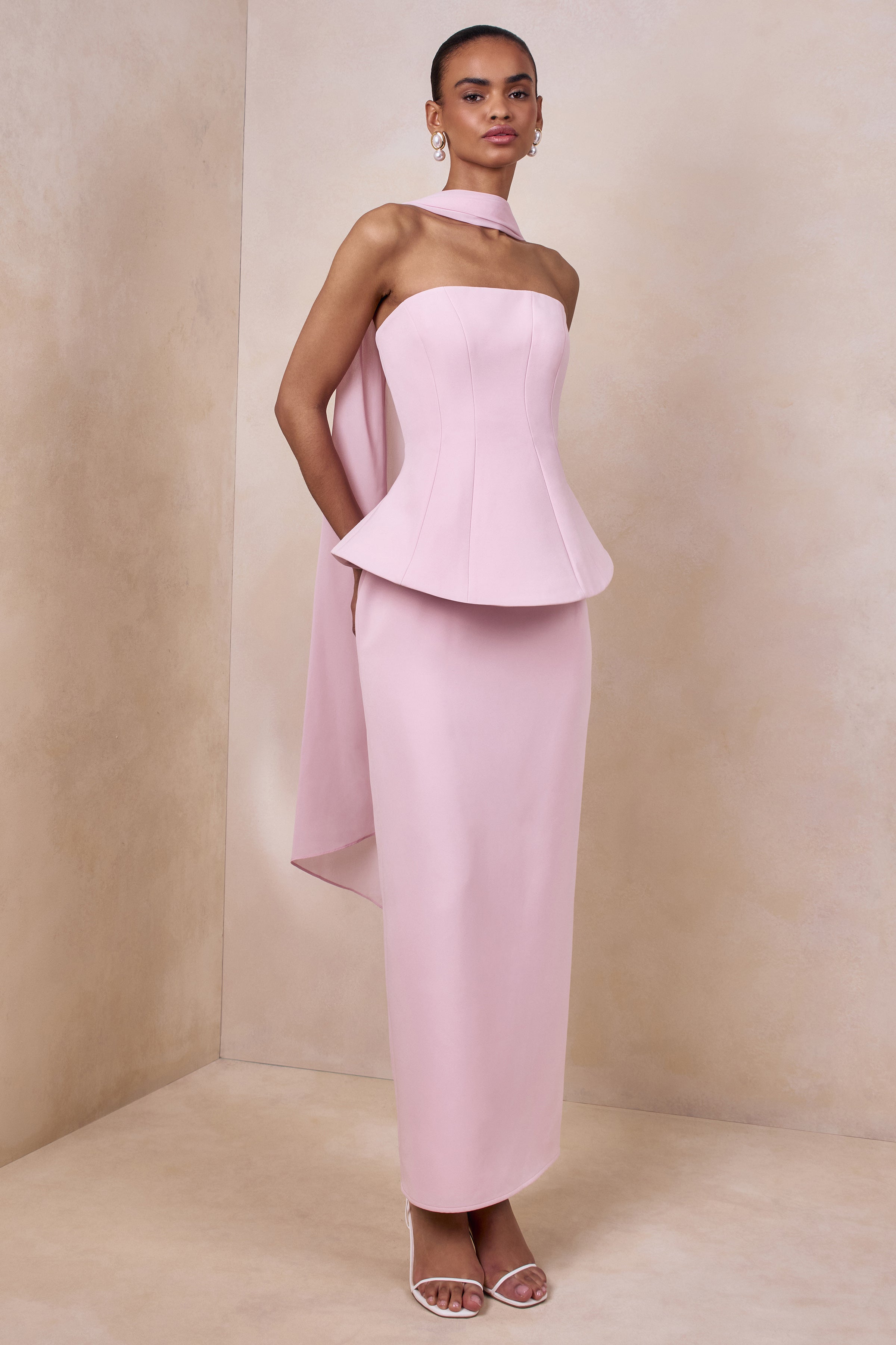 Farron | Light Pink Bandeau Corset Maxi Dress