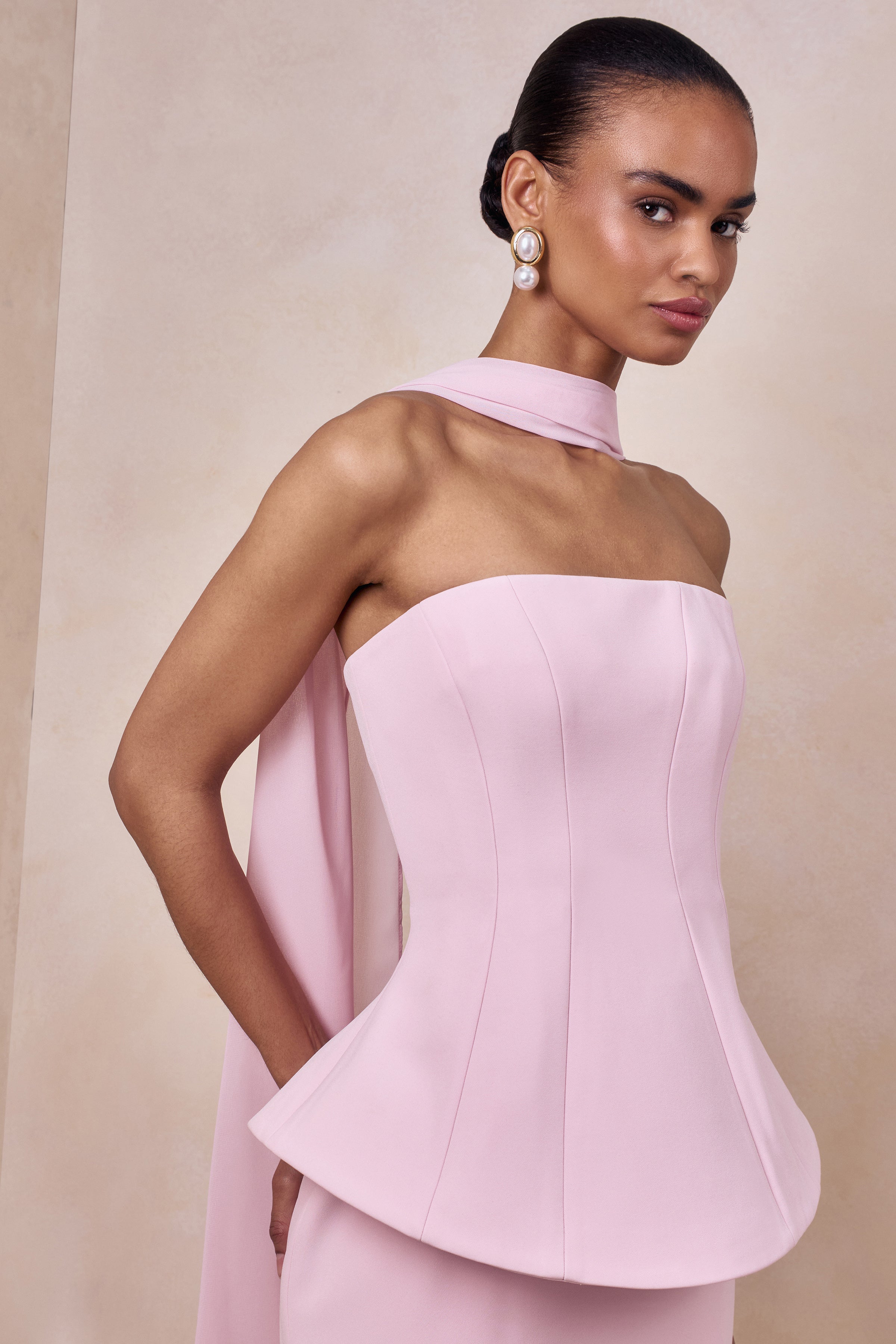 Farron | Light Pink Bandeau Corset Maxi Dress