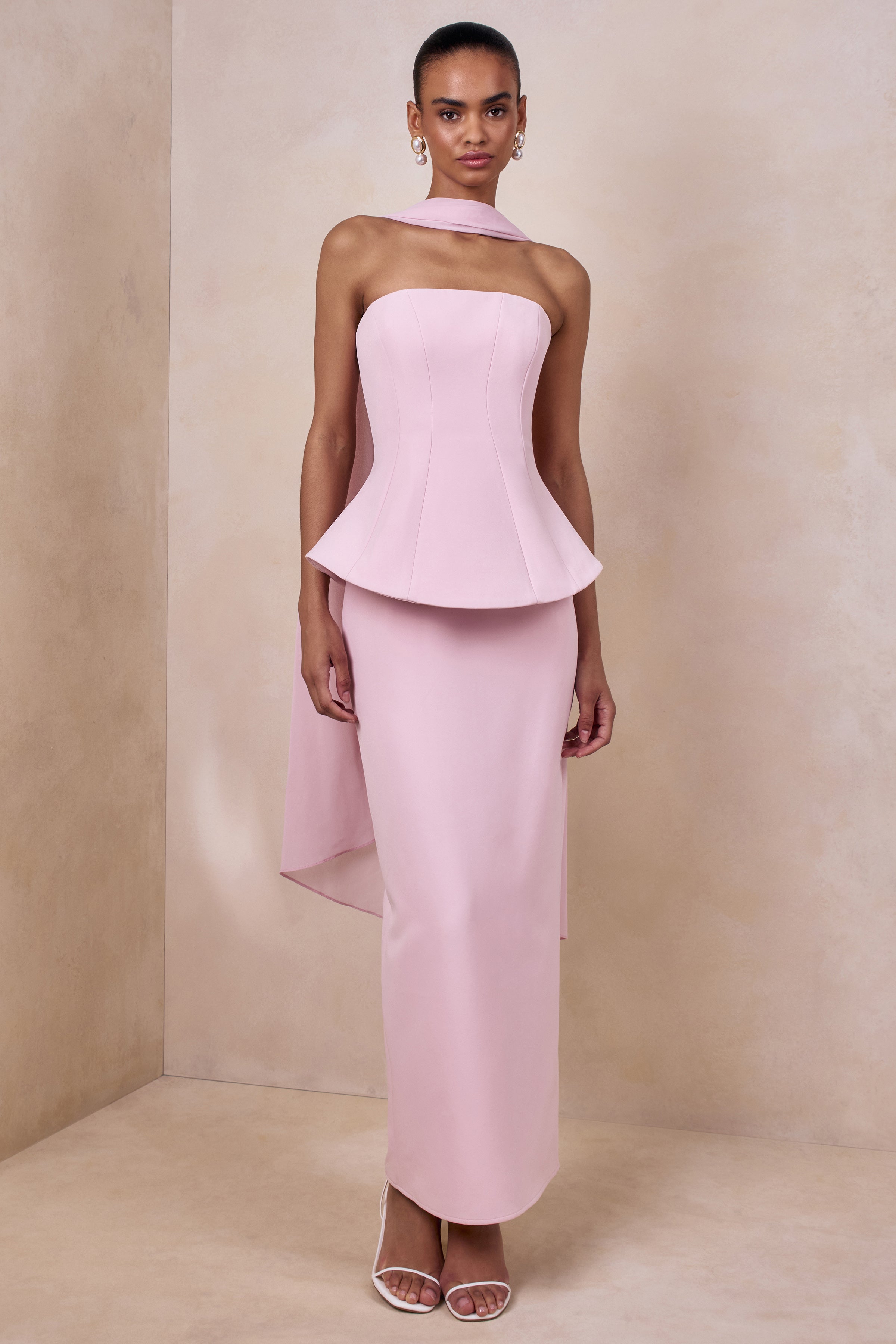 Farron | Light Pink Bandeau Corset Maxi Dress