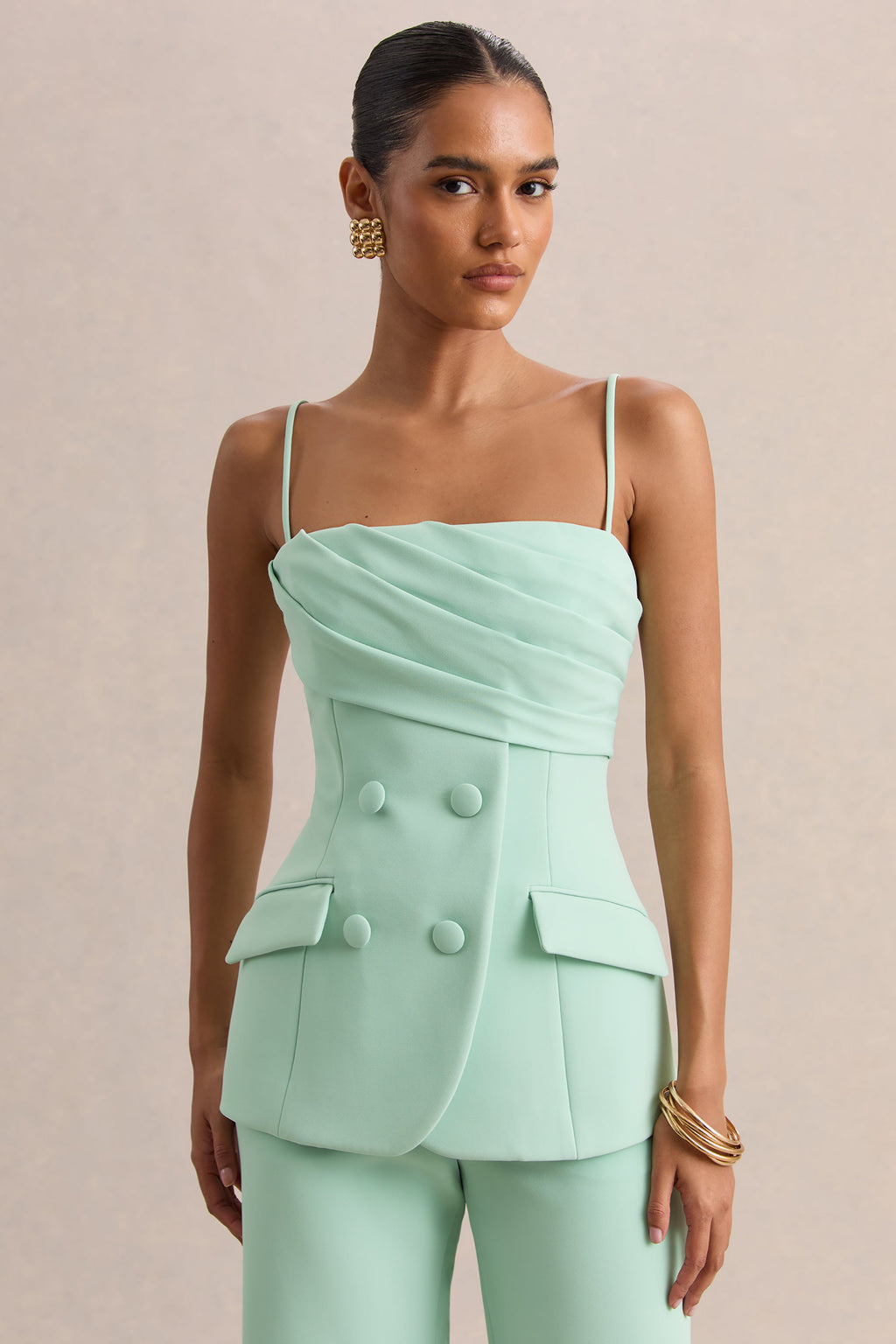 Lunivra | Sage Square-Neck Tailored Top