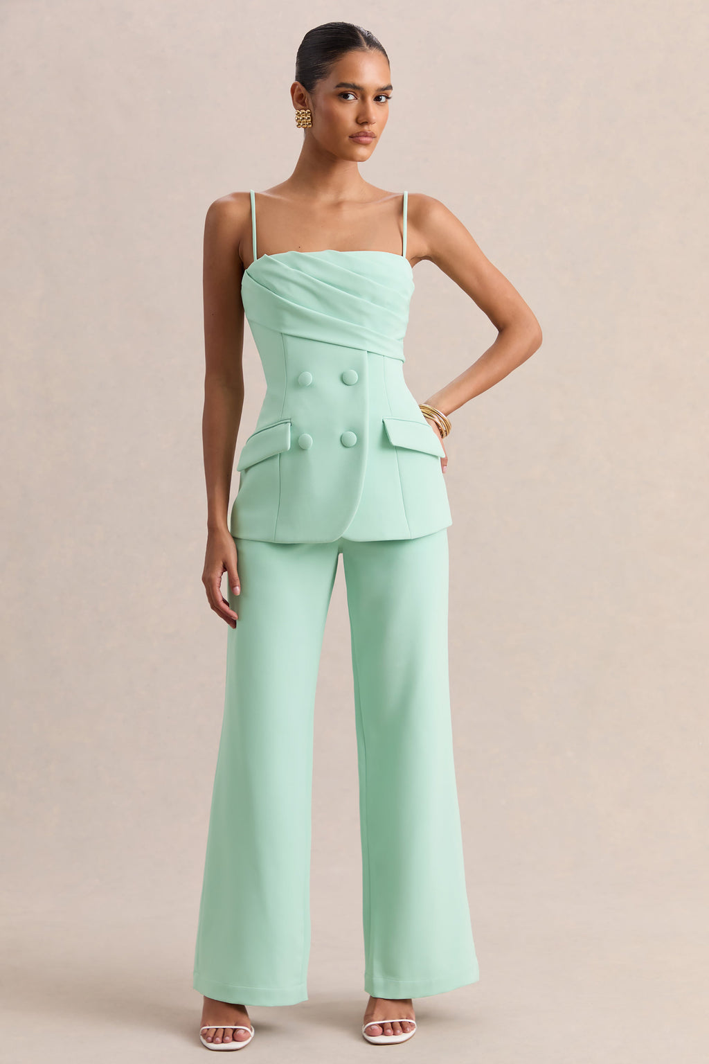 Lunivra | Sage Square-Neck Tailored Top