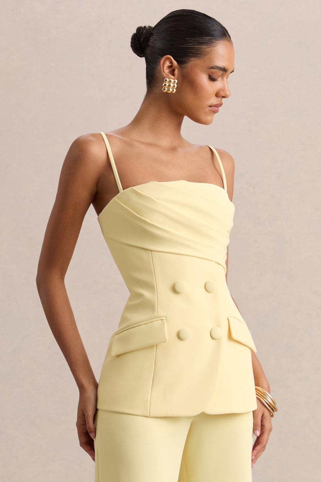 Lunivra | Lemon Square-Neck Tailored Top