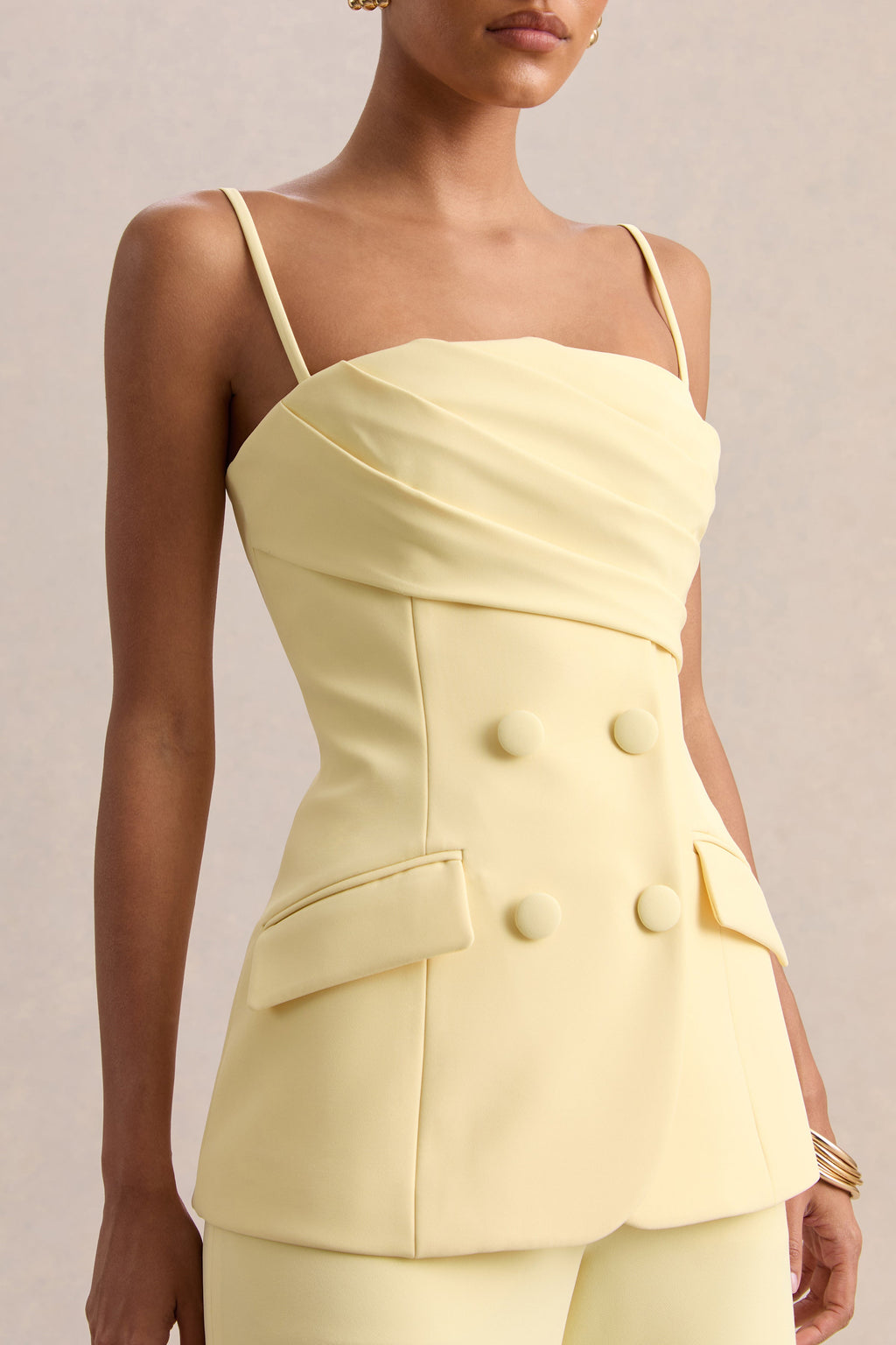 Lunivra | Lemon Square-Neck Tailored Top