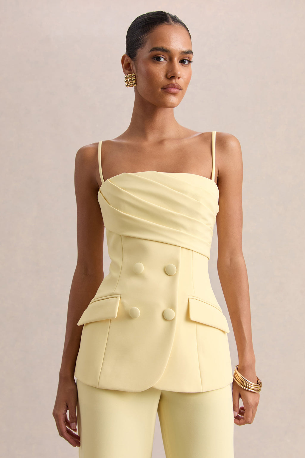Lunivra | Lemon Square-Neck Tailored Top