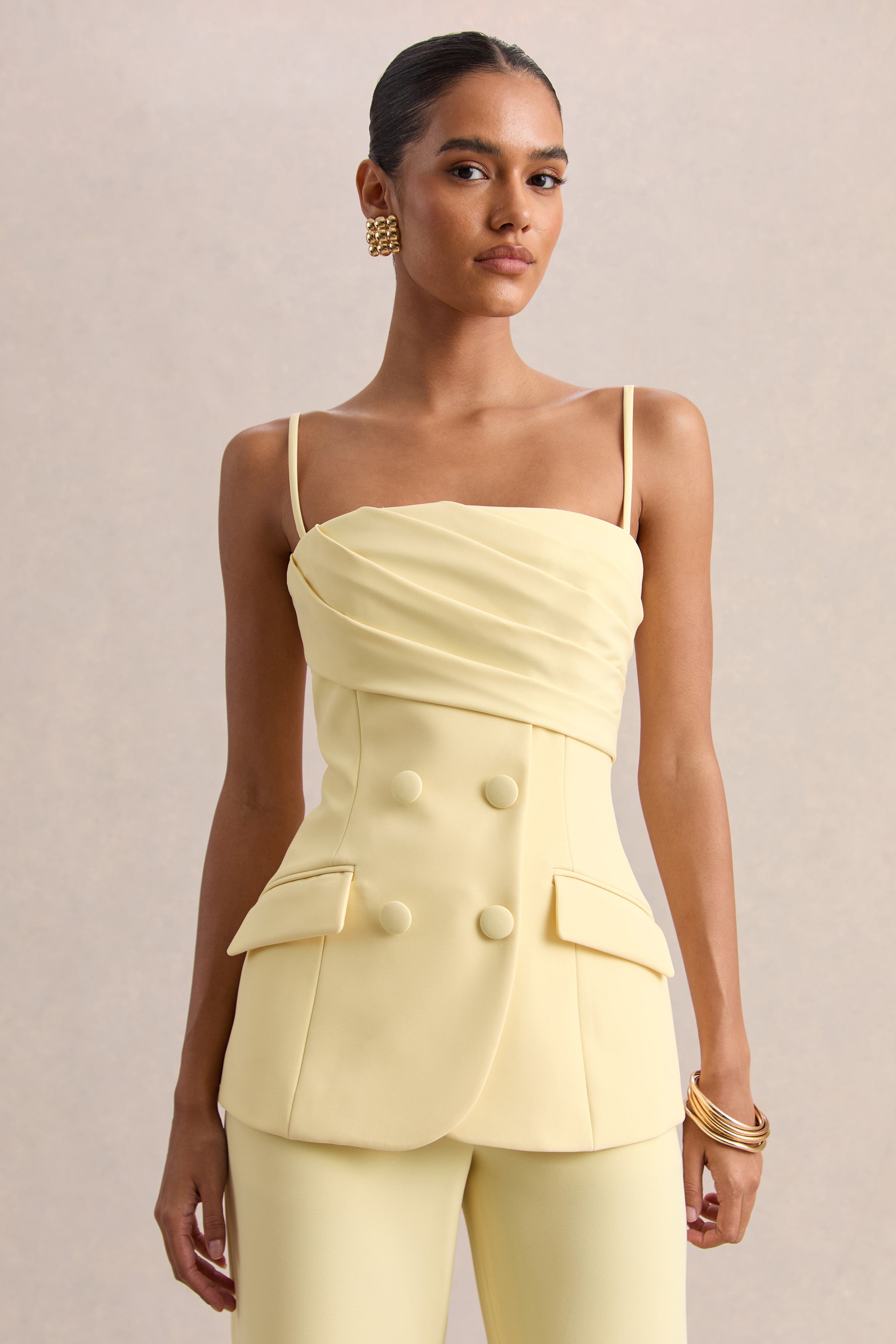 Lunivra | Lemon Square-Neck Tailored Top
