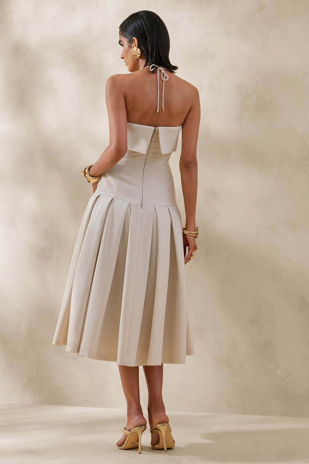 Dazira | Cream Square-Neck Midi Dress With Drop-Waist
