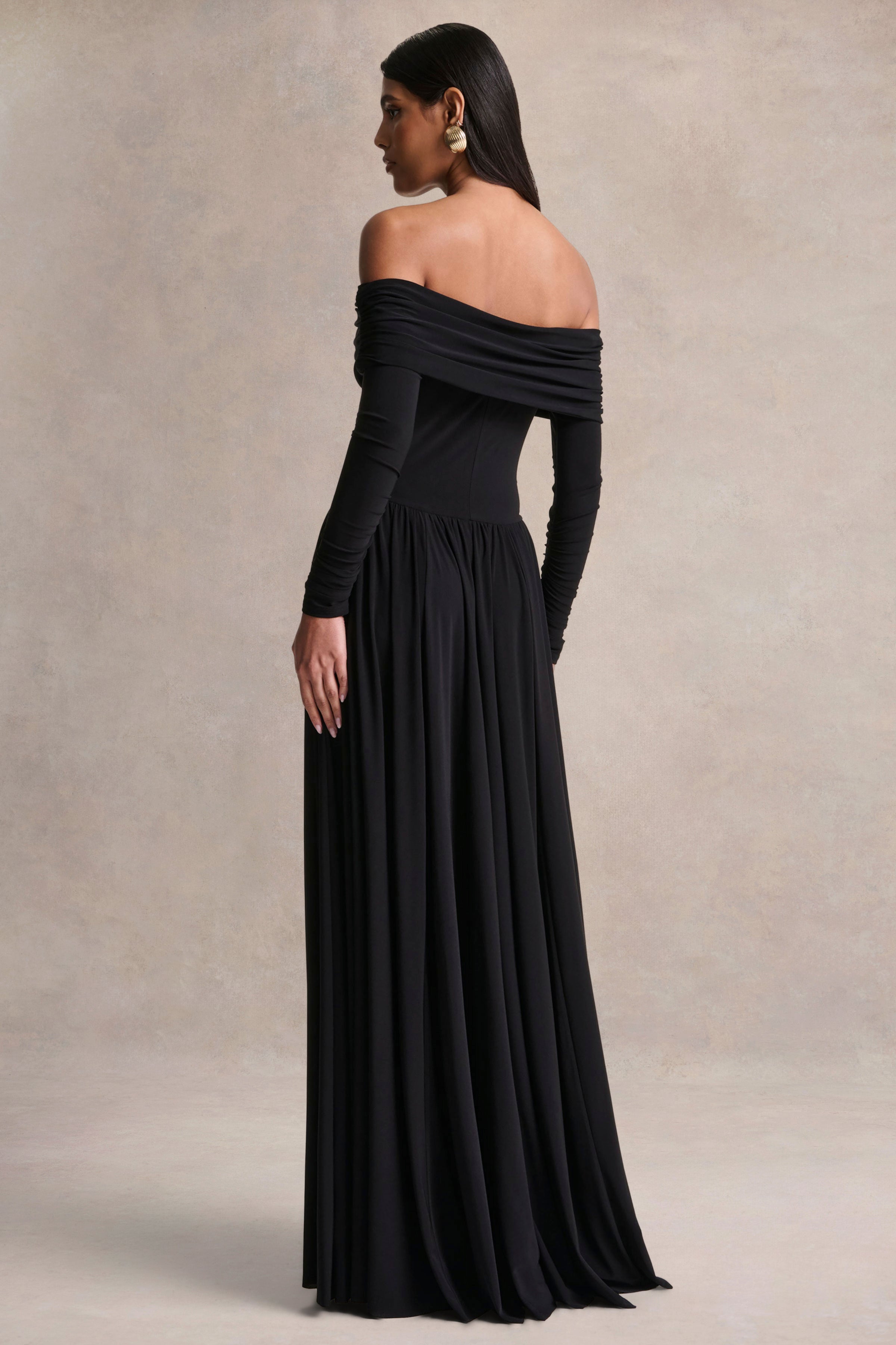 Saskia | Black Bardot-Neck Maxi Dress