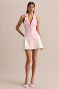 Valetta | Light Pink Plunge-Neck Tailored Mini Dress
