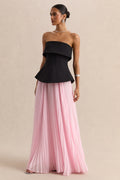 Stellara | Black & Pink Bandeau Corset Maxi Dress With Sheer Skirt