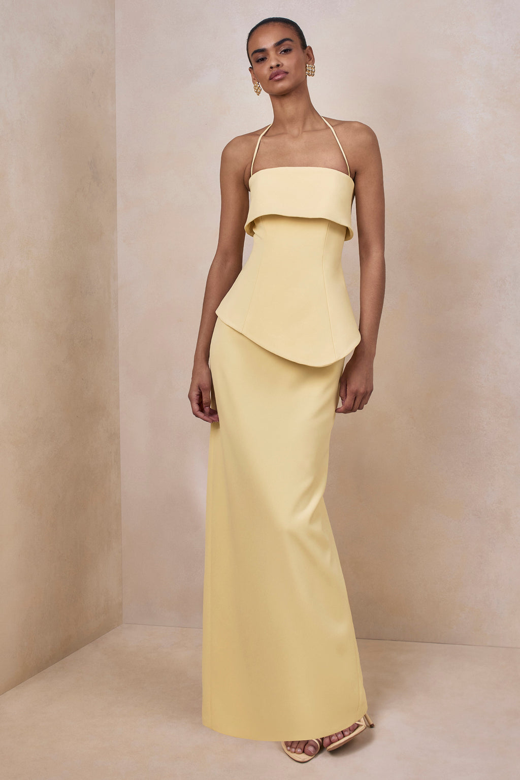Fran | Lemon Square-Neck Corset Maxi Dress
