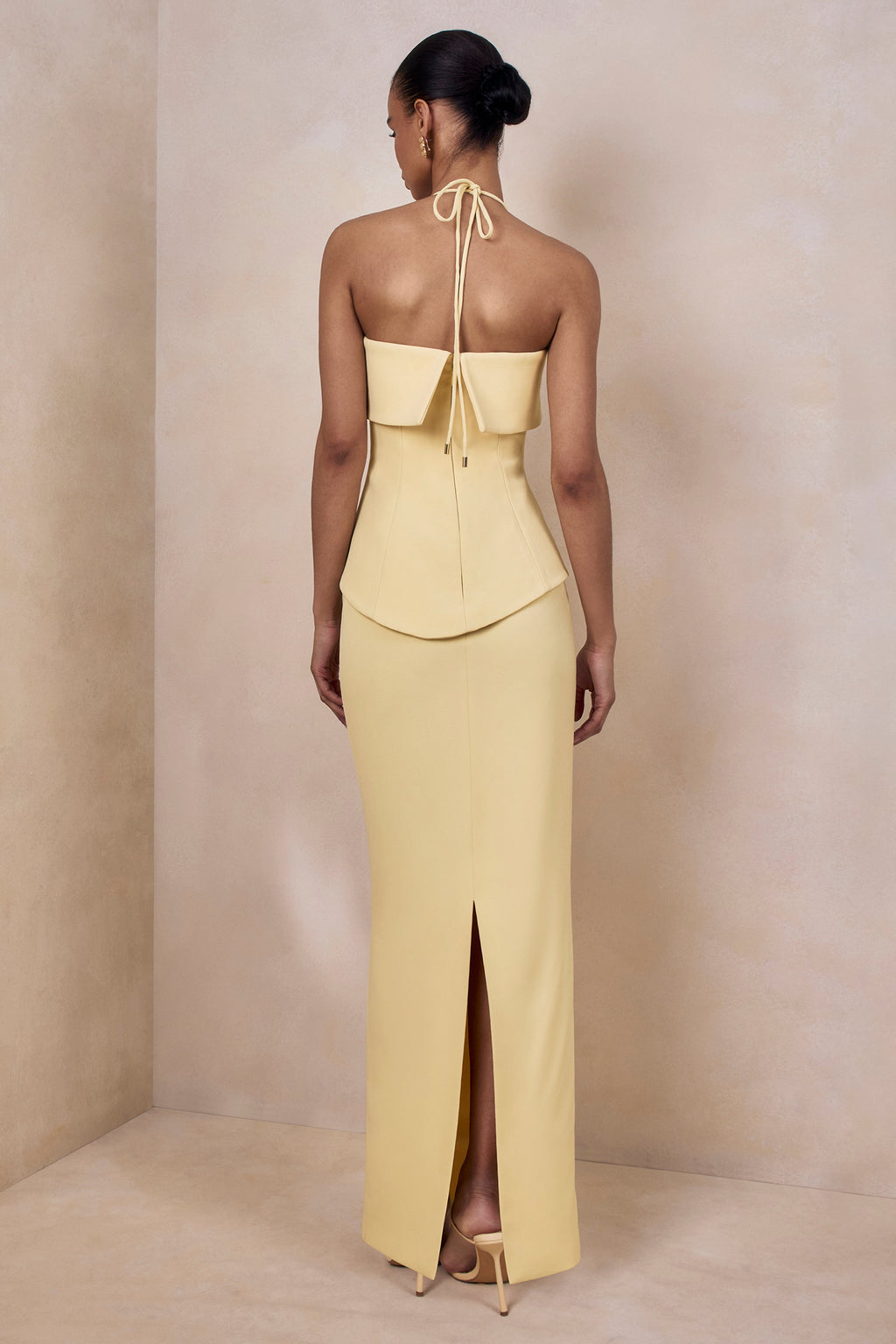 Fran | Lemon Square-Neck Corset Maxi Dress
