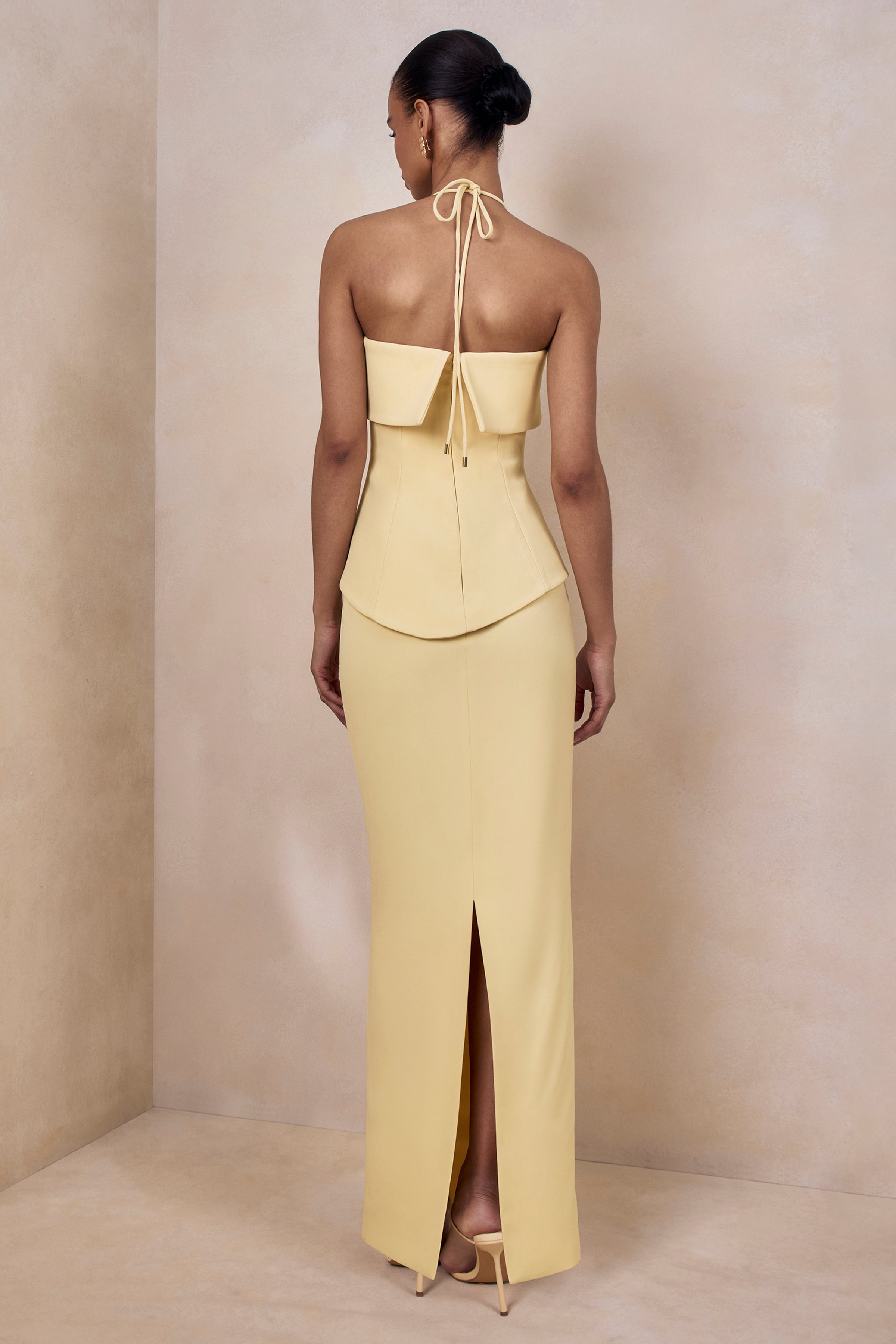 Fran | Lemon Square-Neck Corset Maxi Dress