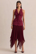 Marvelle | Burgundy Plunge-Neck Maxi Dress With Hanky Hem