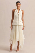 Marvelle | Cream Plunge-Neck Maxi Dress With Hanky Hem