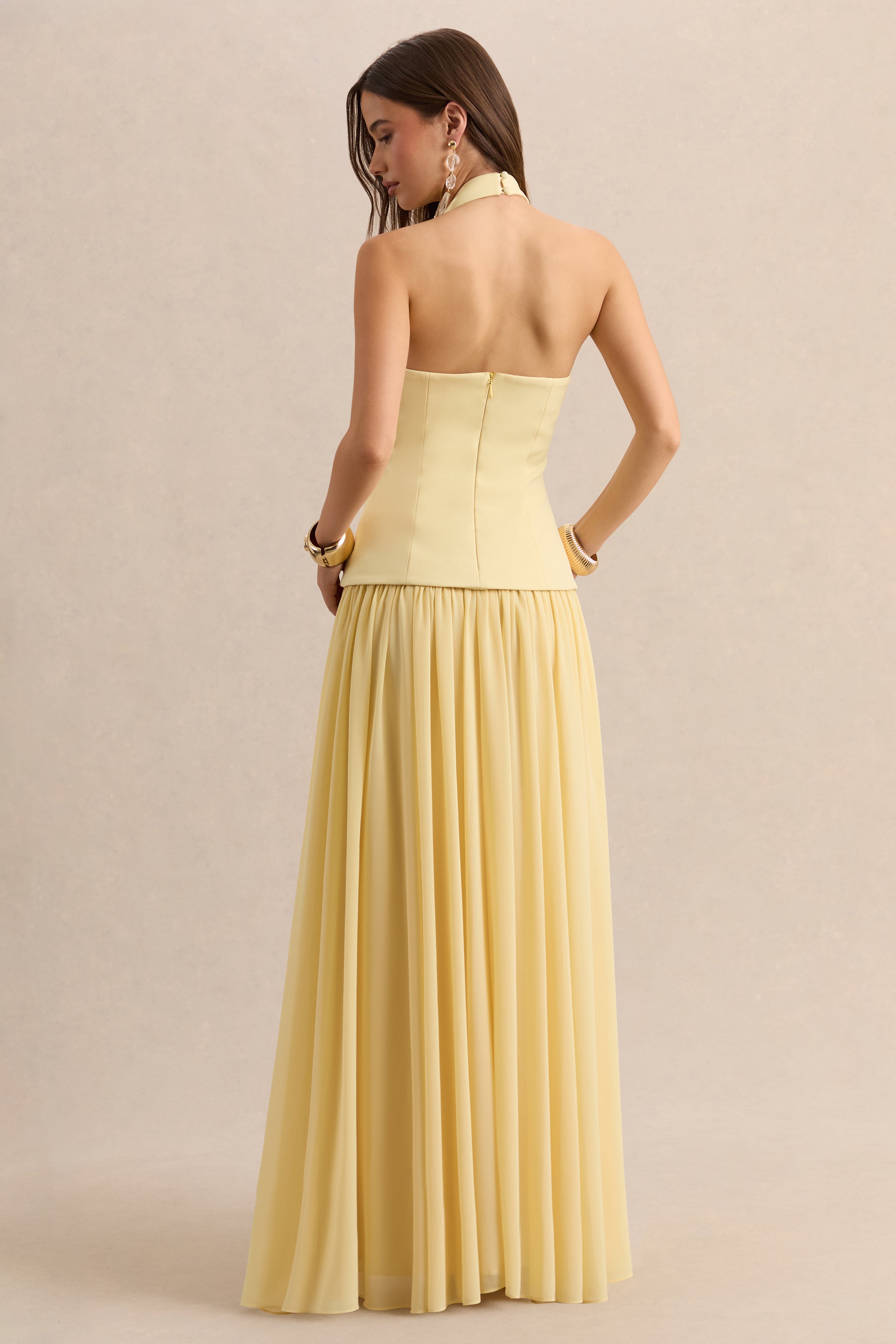 Zarina | Lemon Plunge-Neck Maxi Dress