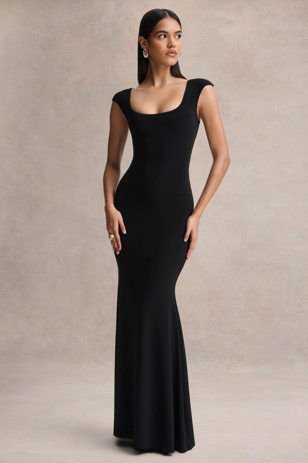 Piper | Black Square-Neck Maxi Dress With Cap-Sleeves